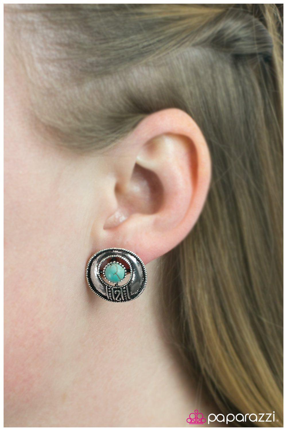 The Four Corners Turquoise Blue Stone Post Earrings - Paparazzi Accessories-CarasShop.com - $5 Jewelry by Cara Jewels