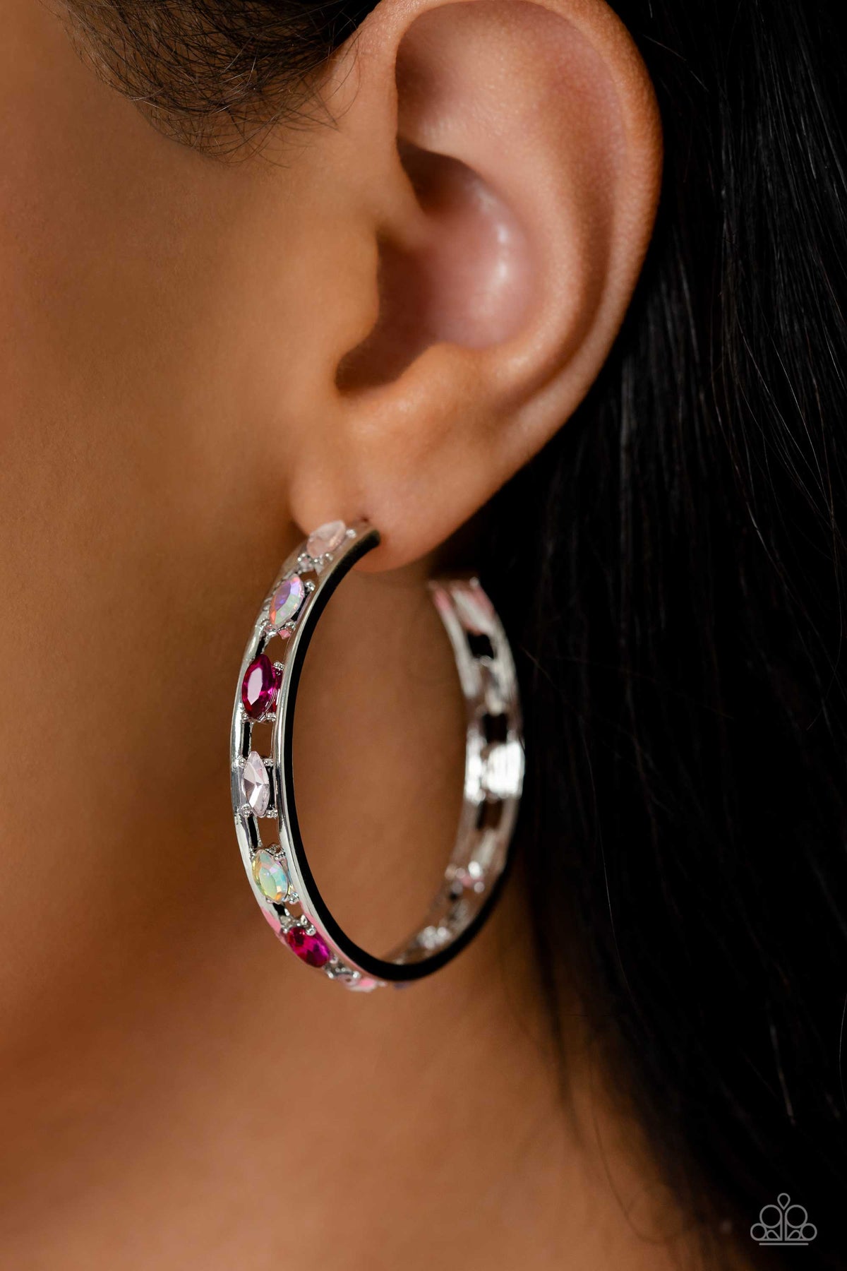 The Gem Fairy Pink Hoop Earrings - Paparazzi Accessories-on model - CarasShop.com - $5 Jewelry by Cara Jewels