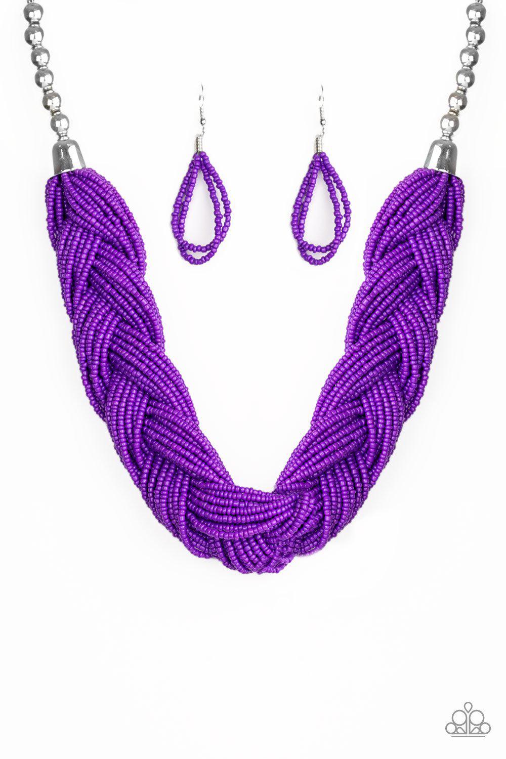 The Great Outback Purple Braided Seed Bead Necklace - Paparazzi Accessories-CarasShop.com - $5 Jewelry by Cara Jewels