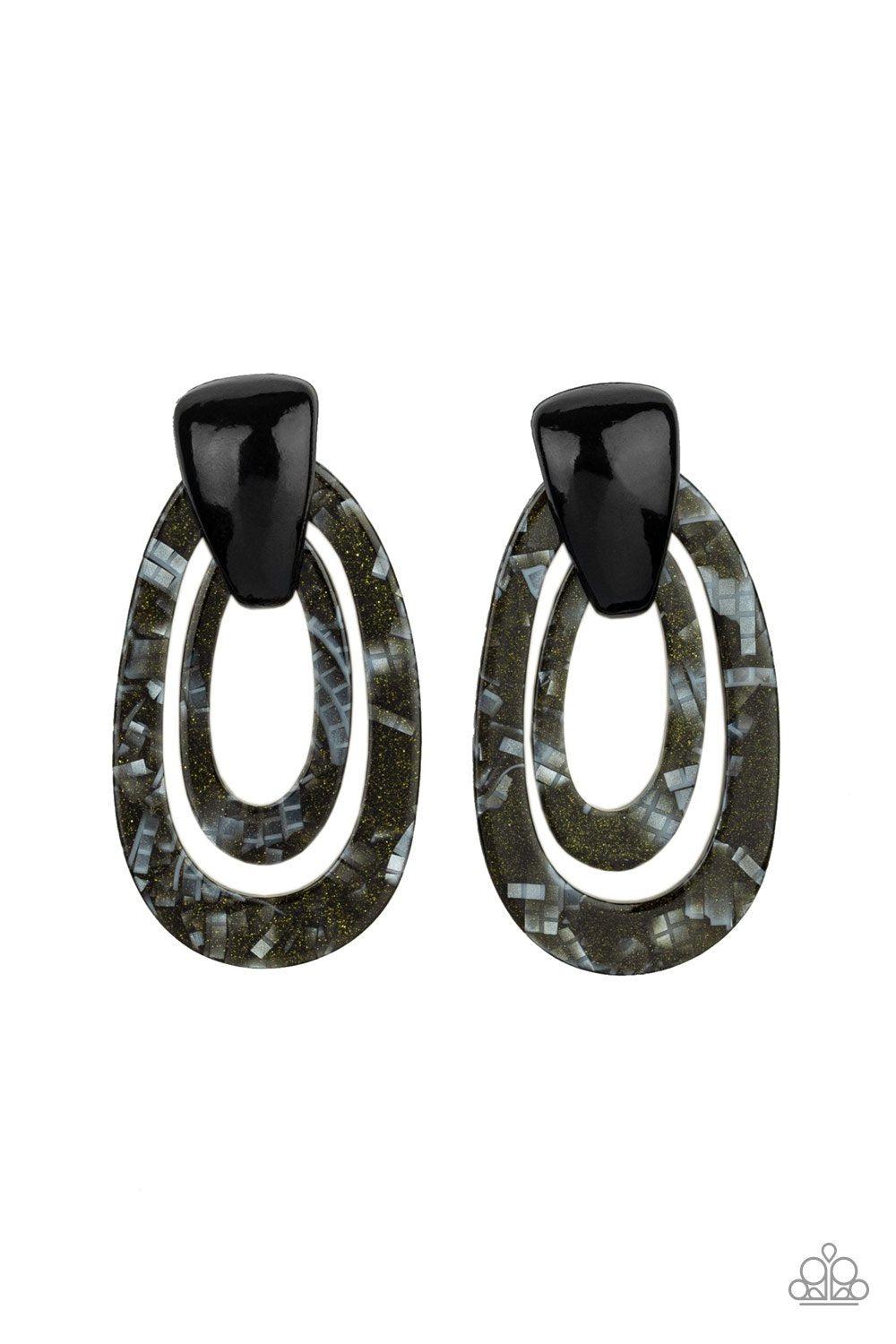 The HAUTE Zone Black Acrylic Earrings - Paparazzi Accessories-CarasShop.com - $5 Jewelry by Cara Jewels