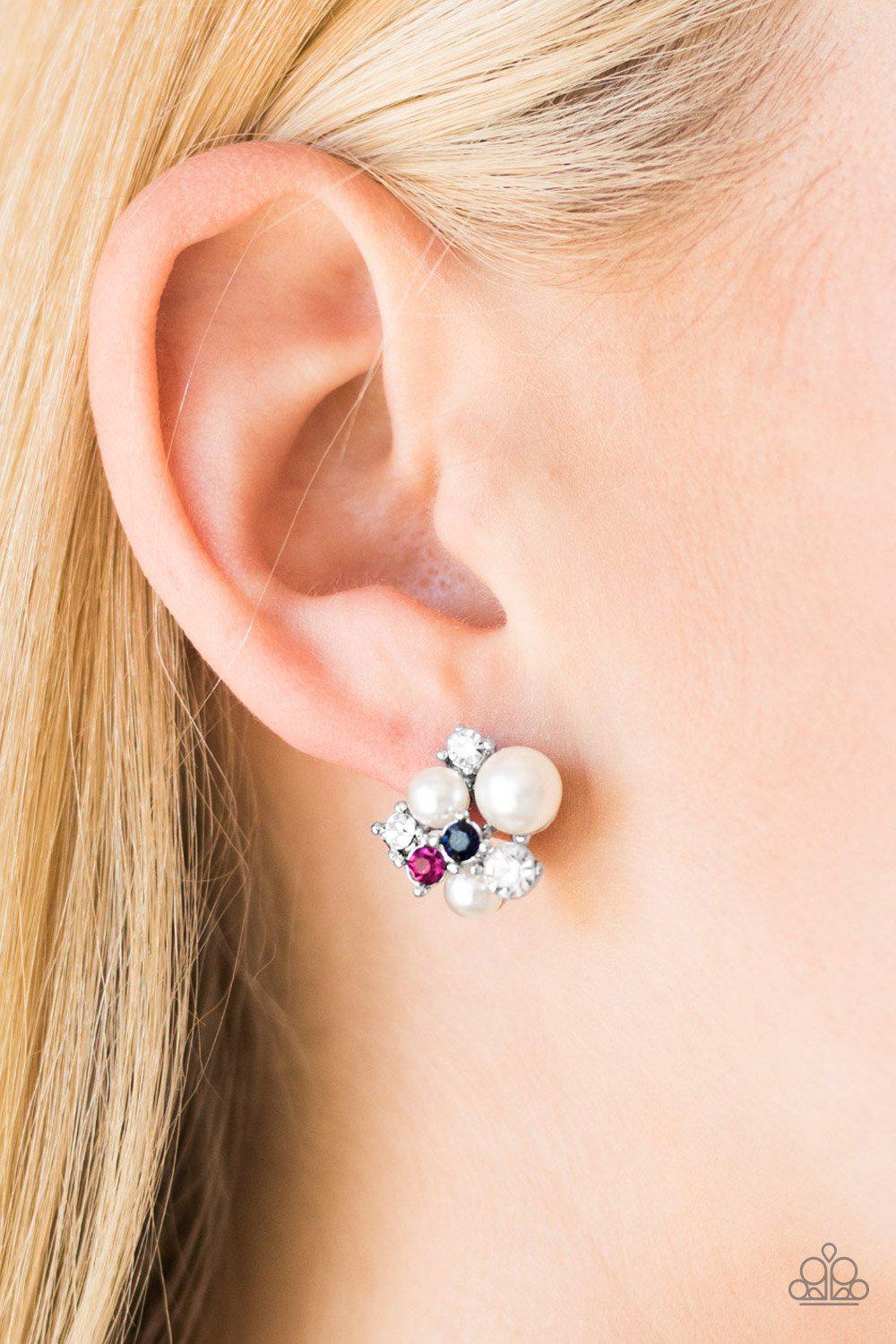 The Hostess With The POST-est Multi Pearl and Rhinestone Post Earrings - Paparazzi Accessories - model -CarasShop.com - $5 Jewelry by Cara Jewels