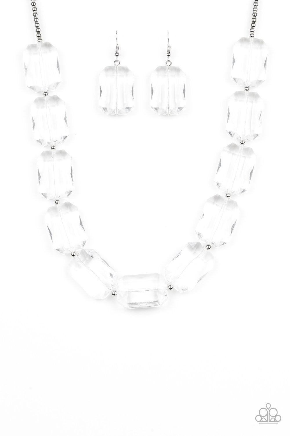 The ICE President White Acrylic Necklace - Paparazzi Accessories - lightbox -CarasShop.com - $5 Jewelry by Cara Jewels