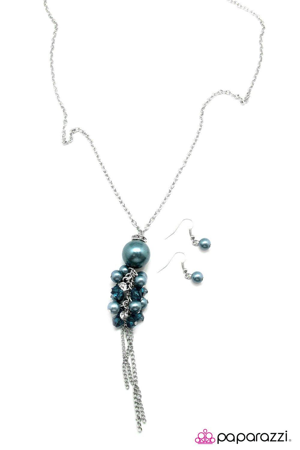 The Low Down Silver and Metallic Blue Tassel Necklace - Paparazzi Accessories-CarasShop.com - $5 Jewelry by Cara Jewels