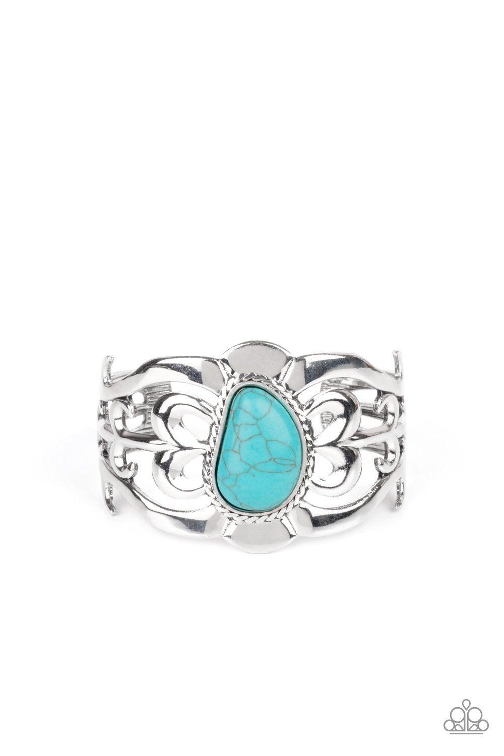 The MESAS are Calling Turquoise Blue Stone and Silver Cuff Bracelet - Paparazzi Accessories- lightbox - CarasShop.com - $5 Jewelry by Cara Jewels