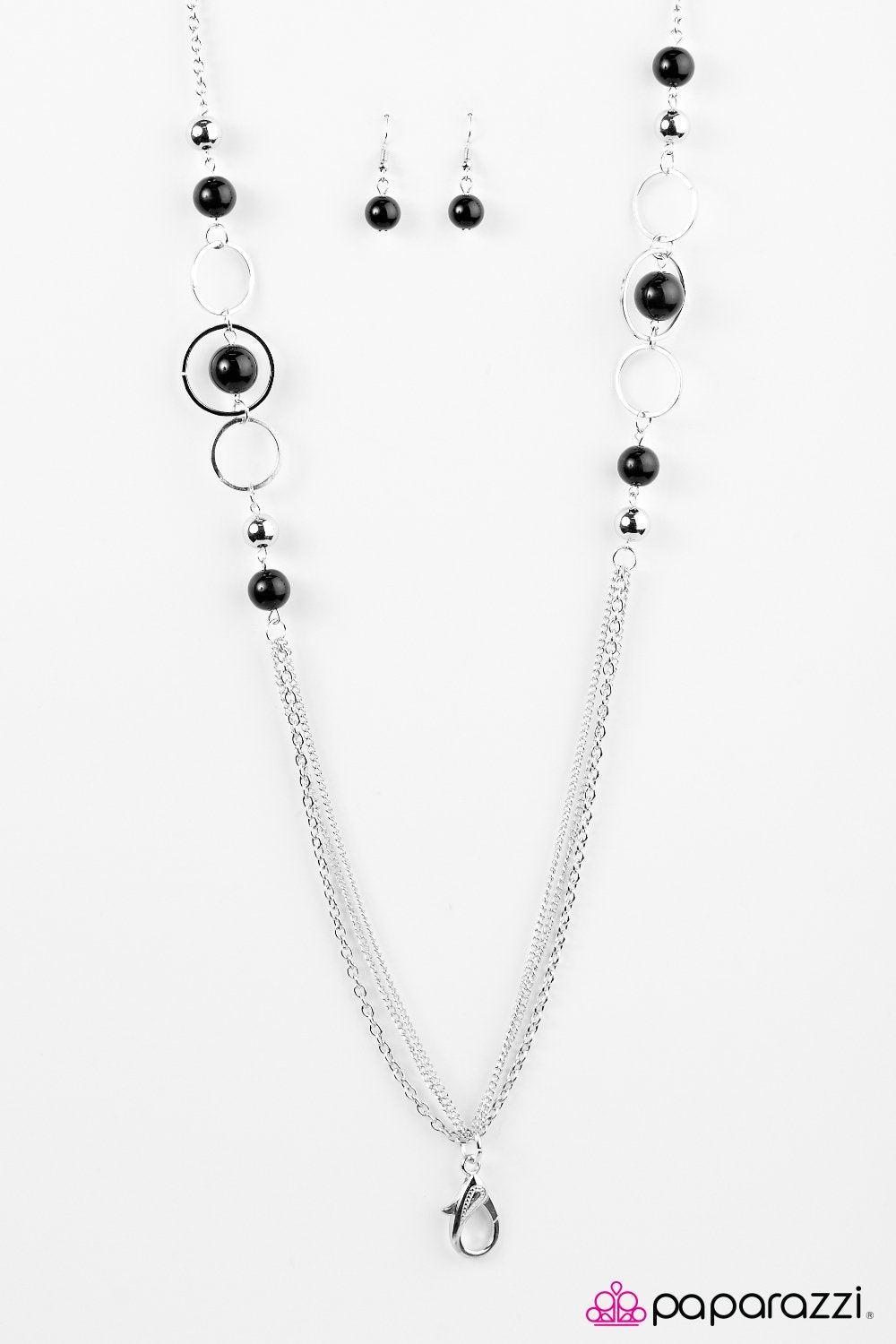 The Middle Glam Silver and Black Lanyard Necklace - Paparazzi Accessories-CarasShop.com - $5 Jewelry by Cara Jewels