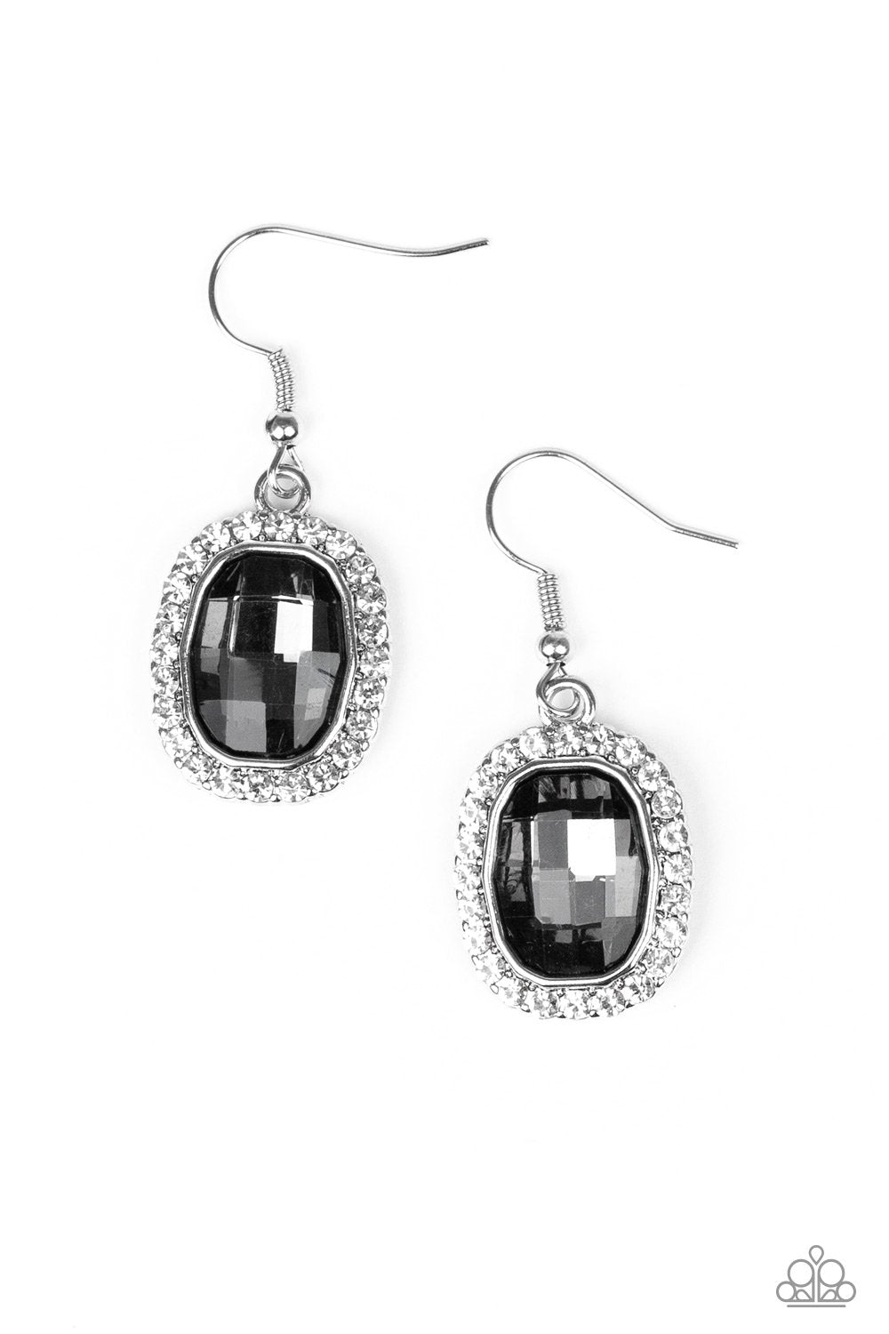 The Modern Monroe Smoky Silver and White Rhinestone Earrings - Paparazzi Accessories-CarasShop.com - $5 Jewelry by Cara Jewels