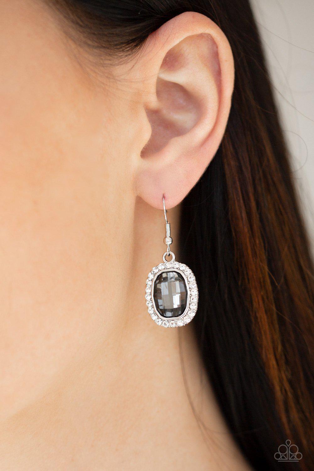 The Modern Monroe Smoky Silver and White Rhinestone Earrings - Paparazzi Accessories-CarasShop.com - $5 Jewelry by Cara Jewels