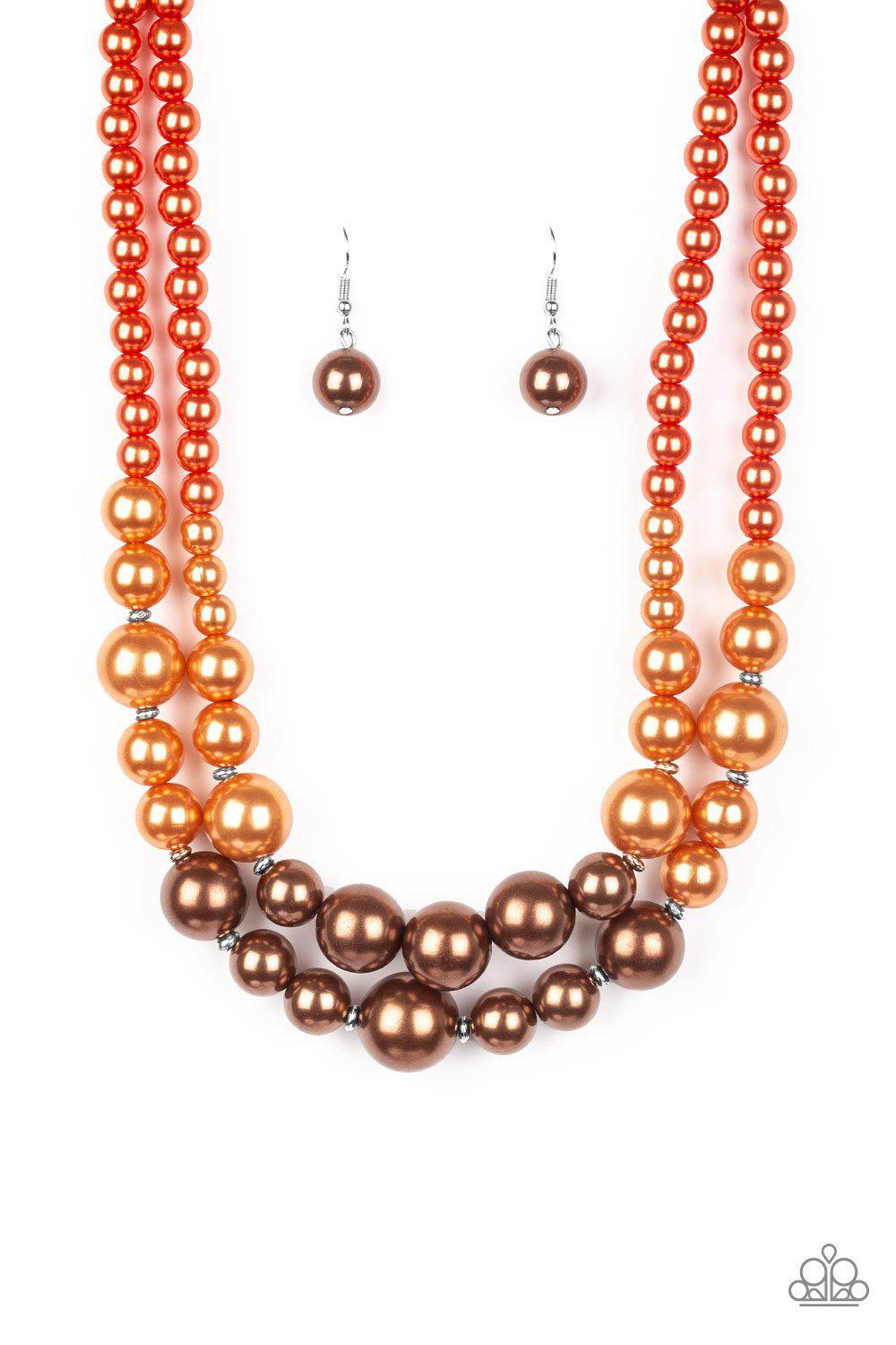 The More The Modest Multi Orange and Brown Pearl Necklace - Paparazzi Accessories - lightbox -CarasShop.com - $5 Jewelry by Cara Jewels