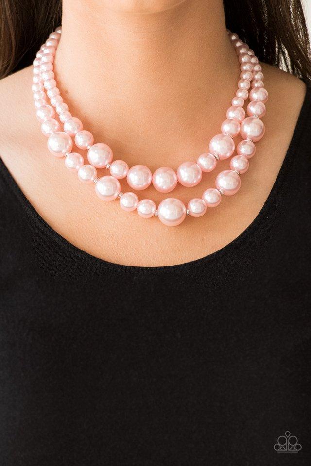 The More The Modest Pink Pearl Necklace - Paparazzi Accessories-CarasShop.com - $5 Jewelry by Cara Jewels