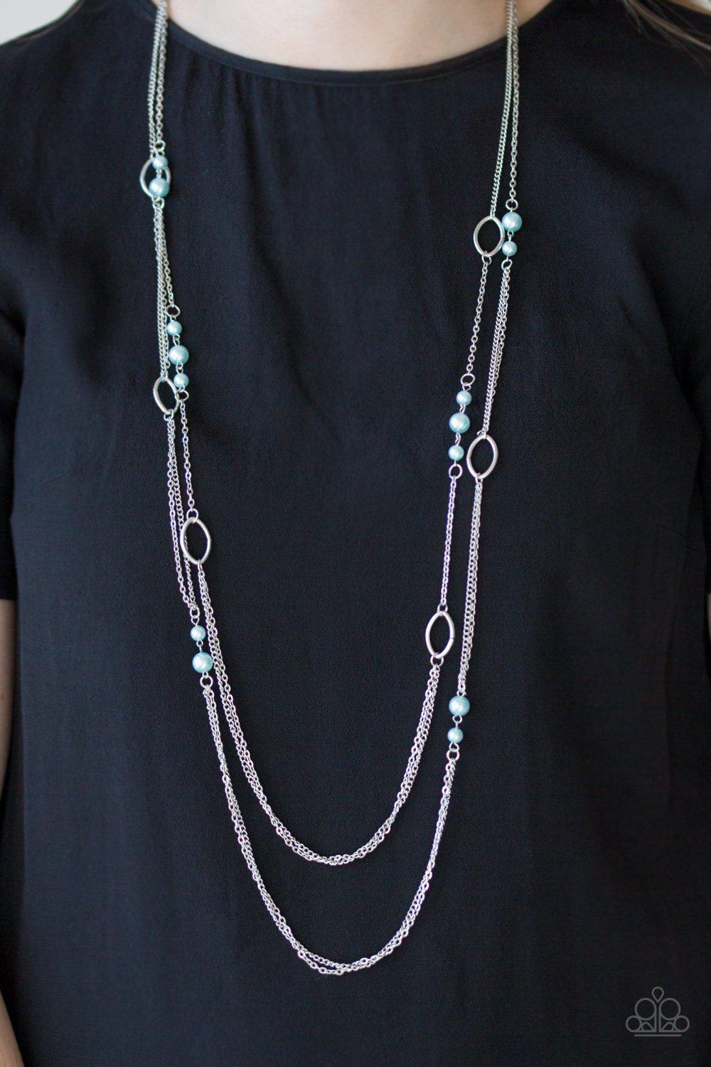 The New Girl In Town Blue Pearl Necklace - Paparazzi Accessories - model -CarasShop.com - $5 Jewelry by Cara Jewels