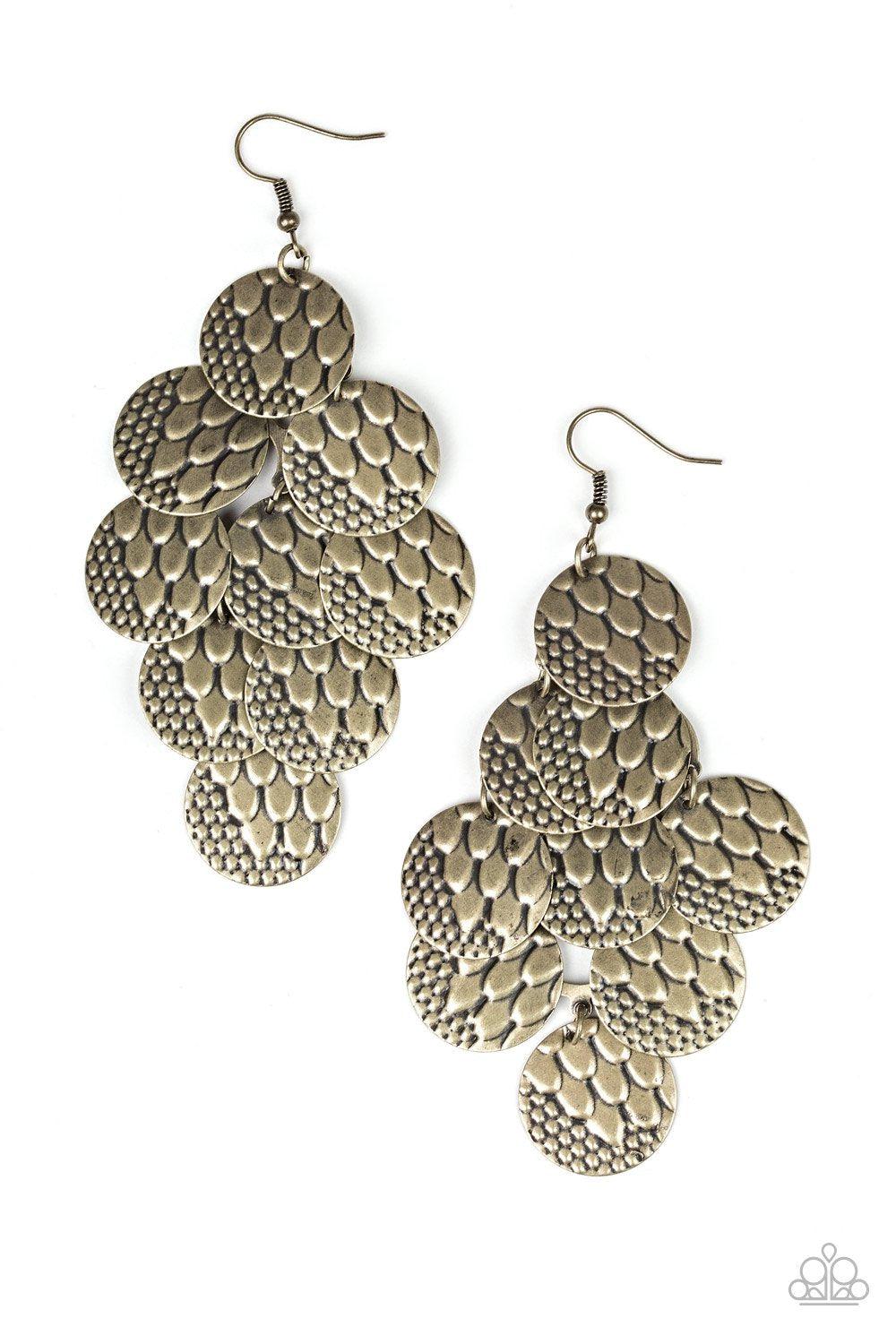 The Party Animal Brass Earrings - Paparazzi Accessories-CarasShop.com - $5 Jewelry by Cara Jewels