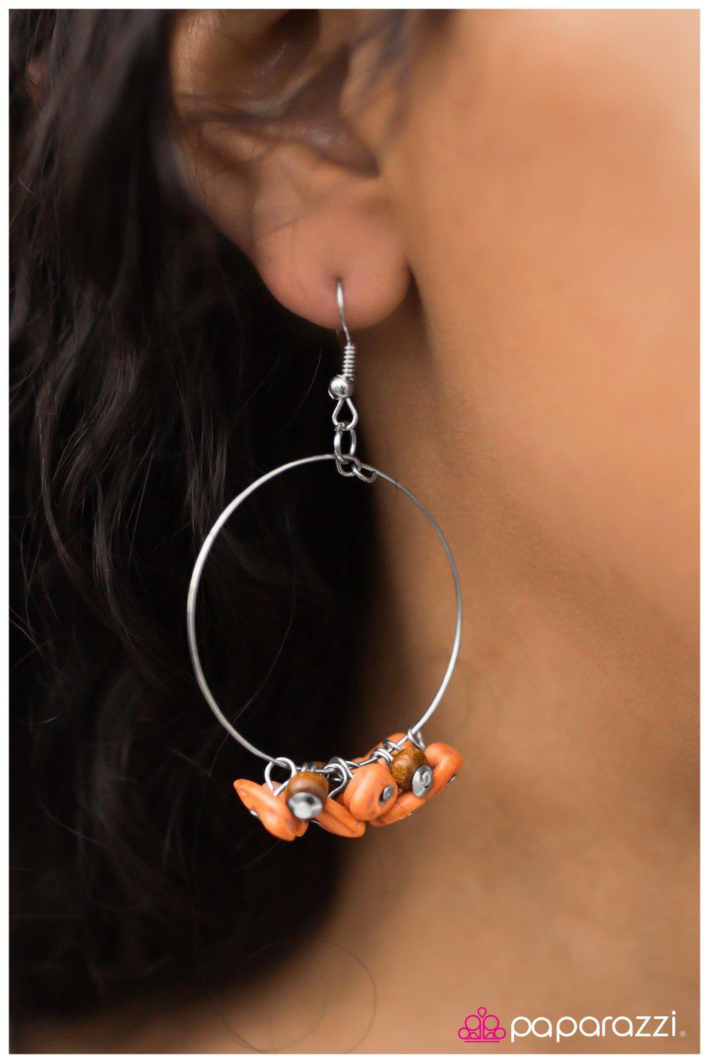 The Pebble Mill Silver and Orange Stone Earrings - Paparazzi Accessories-CarasShop.com - $5 Jewelry by Cara Jewels