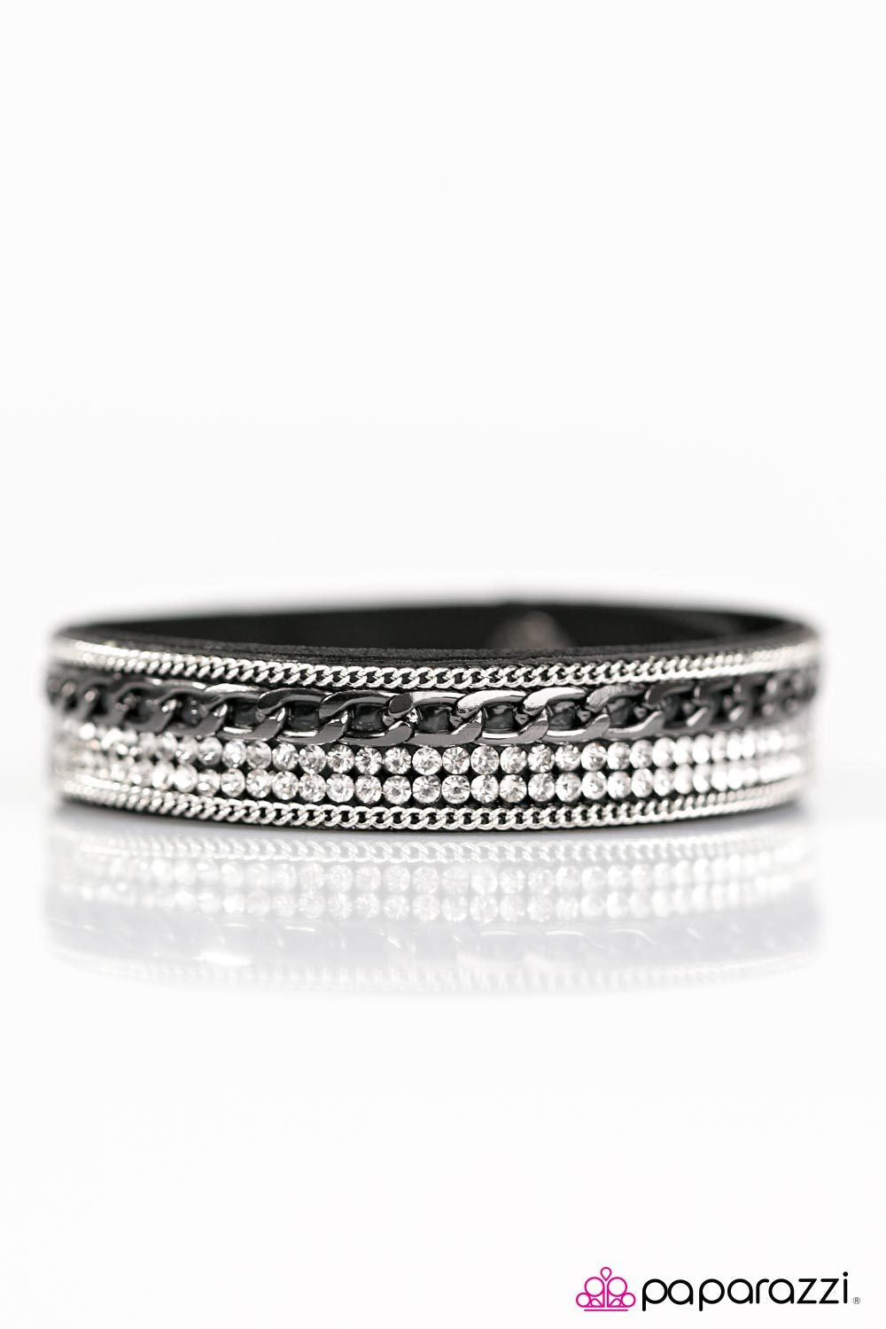 The Perfect Score Black and White Narrow Wrap Snap Bracelet - Paparazzi Accessories-CarasShop.com - $5 Jewelry by Cara Jewels