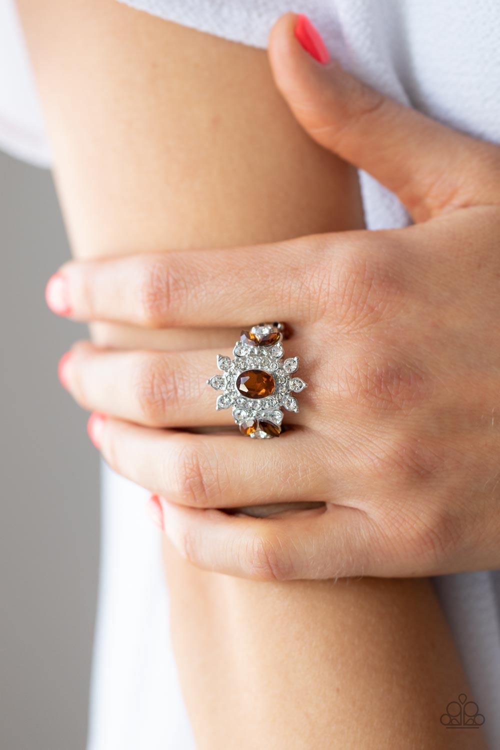 The Princess and the FROND Brown & White Gem Ring - Paparazzi Accessories- lightbox - CarasShop.com - $5 Jewelry by Cara Jewels