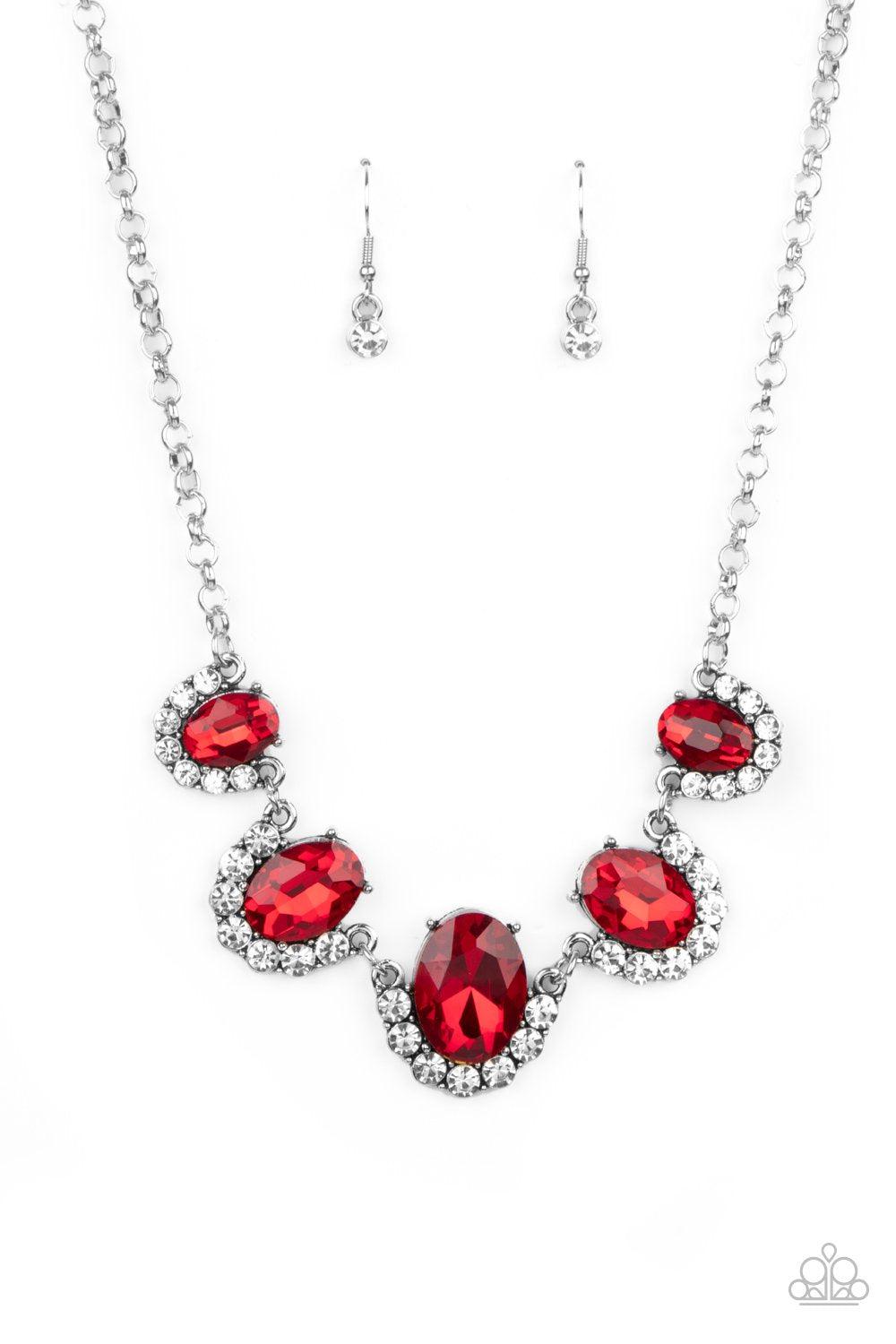 The Queen Demands It Red and White Rhinestone Necklace - Paparazzi Accessories- lightbox - CarasShop.com - $5 Jewelry by Cara Jewels