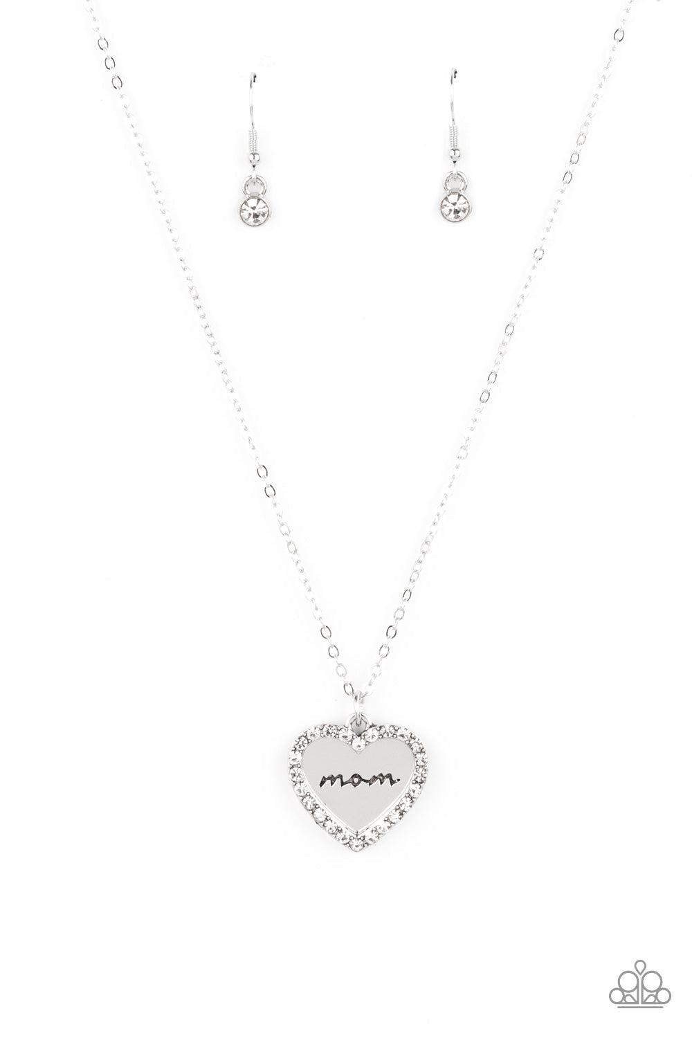 The Real Boss White Rhinestone Heart Necklace - Paparazzi Accessories- lightbox - CarasShop.com - $5 Jewelry by Cara Jewels