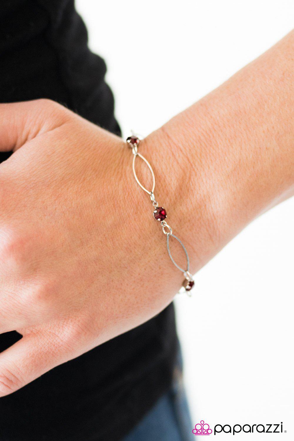 The Right Time Red Gem and Silver Bracelet - Paparazzi Accessories-CarasShop.com - $5 Jewelry by Cara Jewels