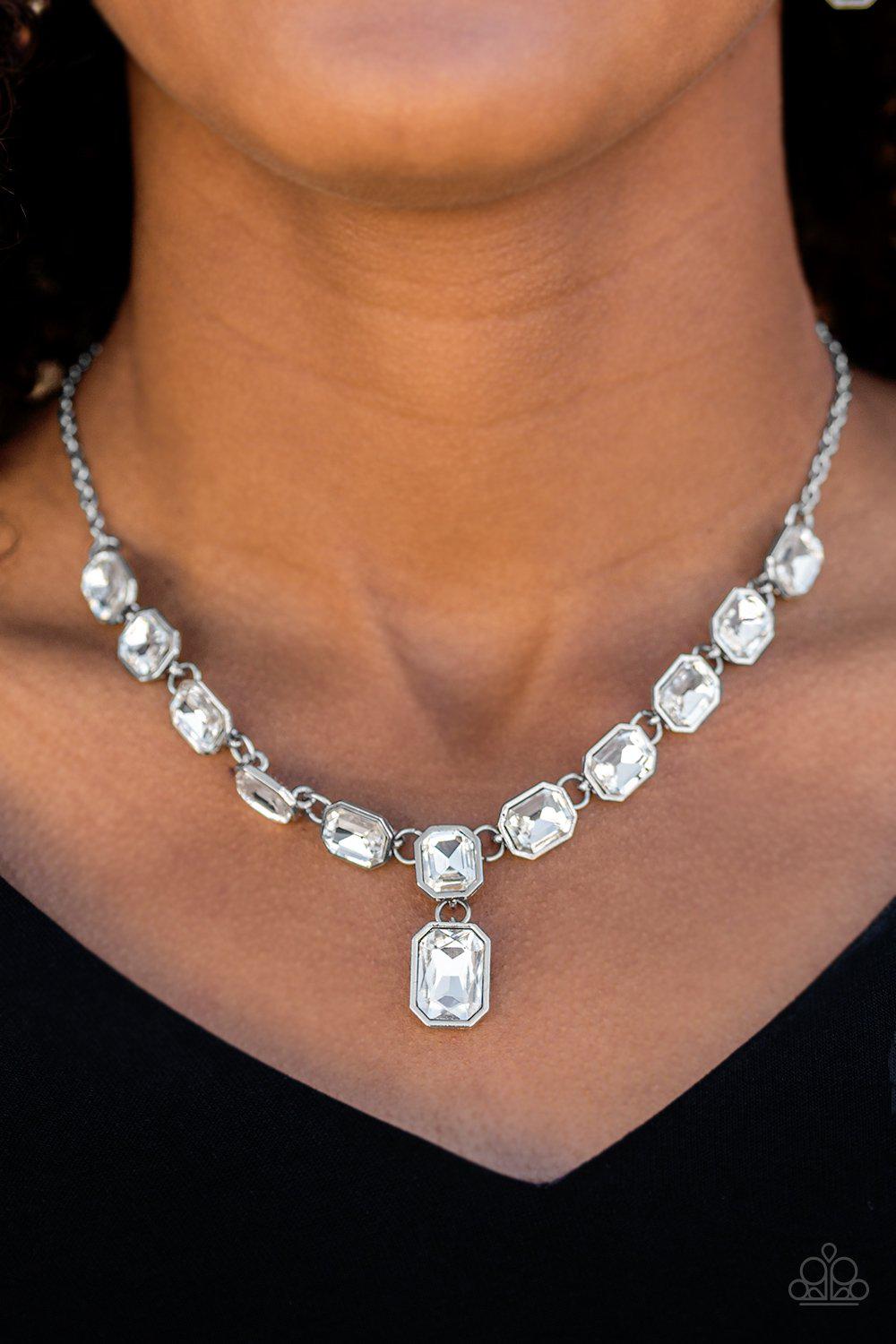 The Right To Remain Sparkly White Rhinestone Necklace - Paparazzi Accessories-CarasShop.com - $5 Jewelry by Cara Jewels