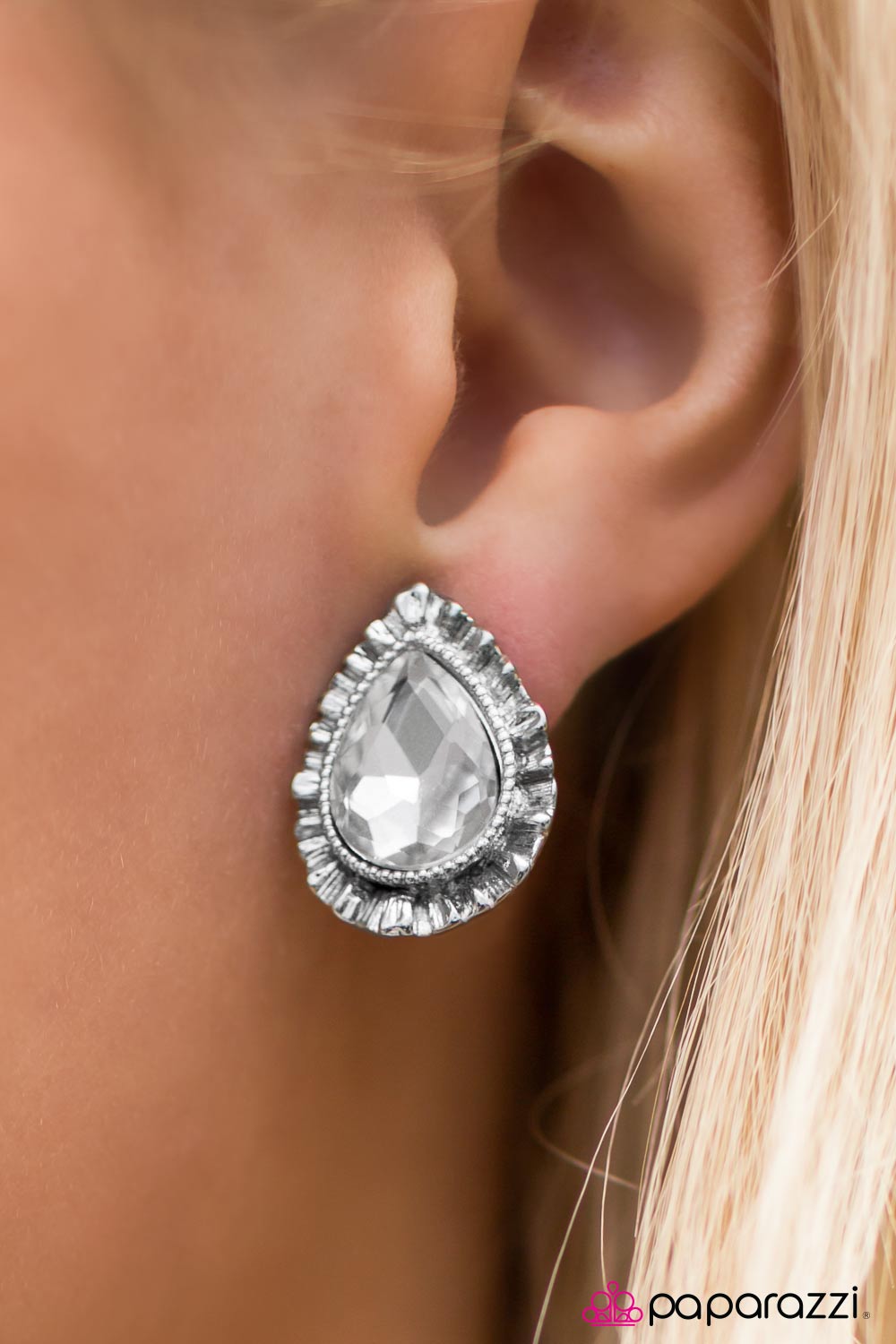 The Royal Court White Teardrop Clip-on Earrings - Paparazzi Accessories-CarasShop.com - $5 Jewelry by Cara Jewels