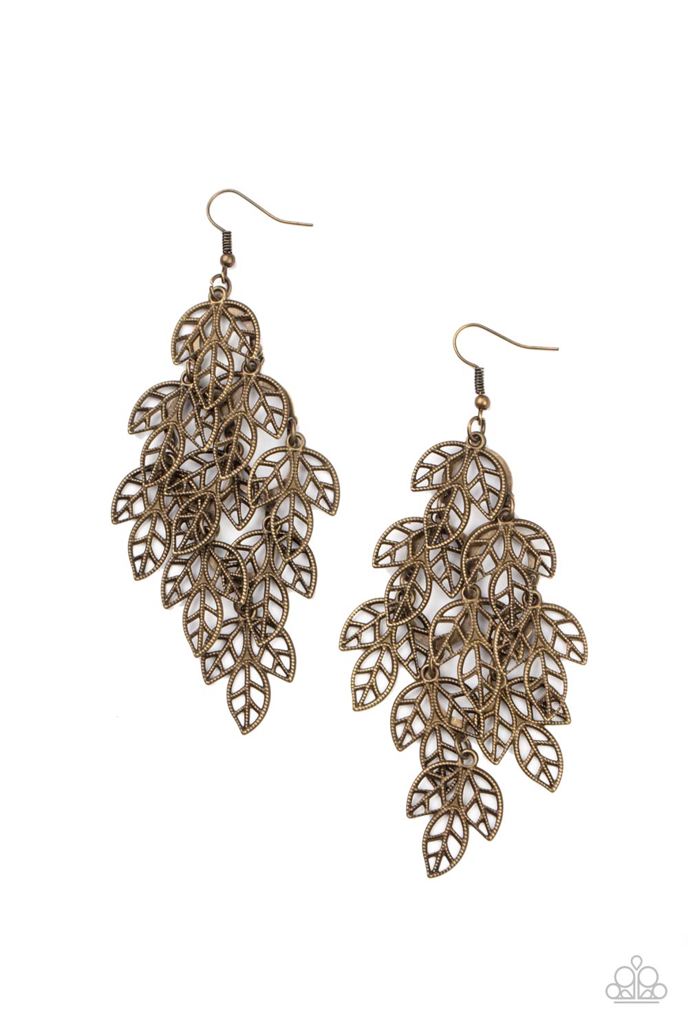 The Shakedown Brass Cascading Leaf Earrings - Paparazzi Accessories - lightbox -CarasShop.com - $5 Jewelry by Cara Jewels