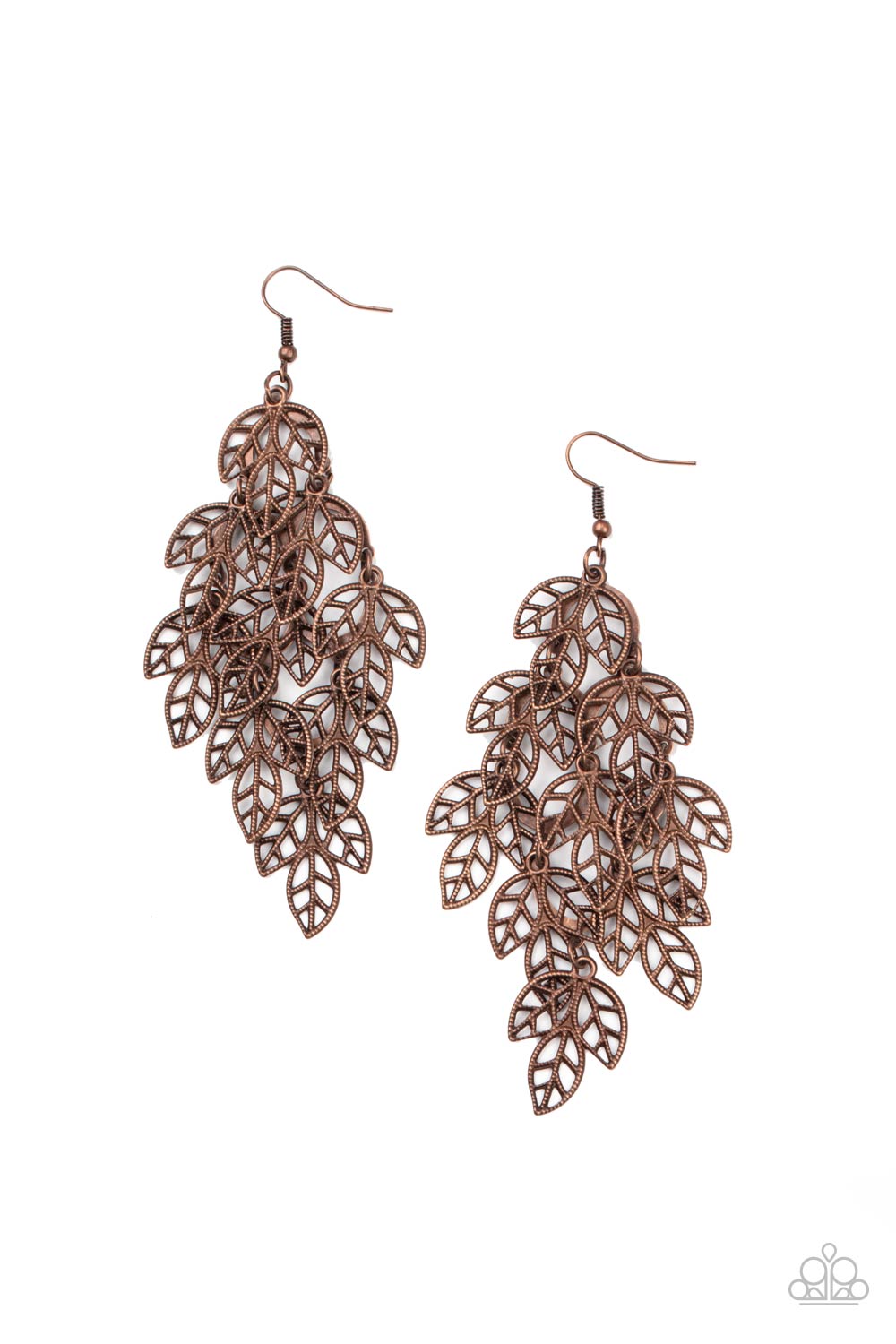 The Shakedown Copper Cascading Leaf Earrings - Paparazzi Accessories - lightbox -CarasShop.com - $5 Jewelry by Cara Jewels