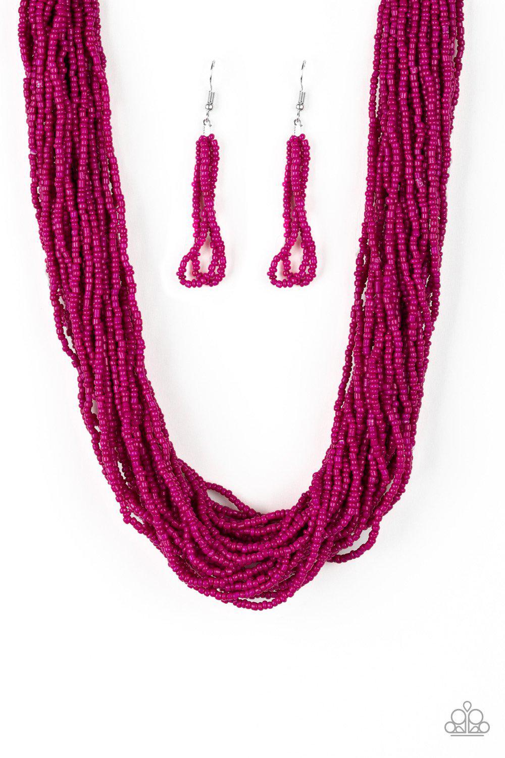 The Show Must CONGO On Pink Seed Bead Necklace and matching Earrings - Paparazzi Accessories-CarasShop.com - $5 Jewelry by Cara Jewels