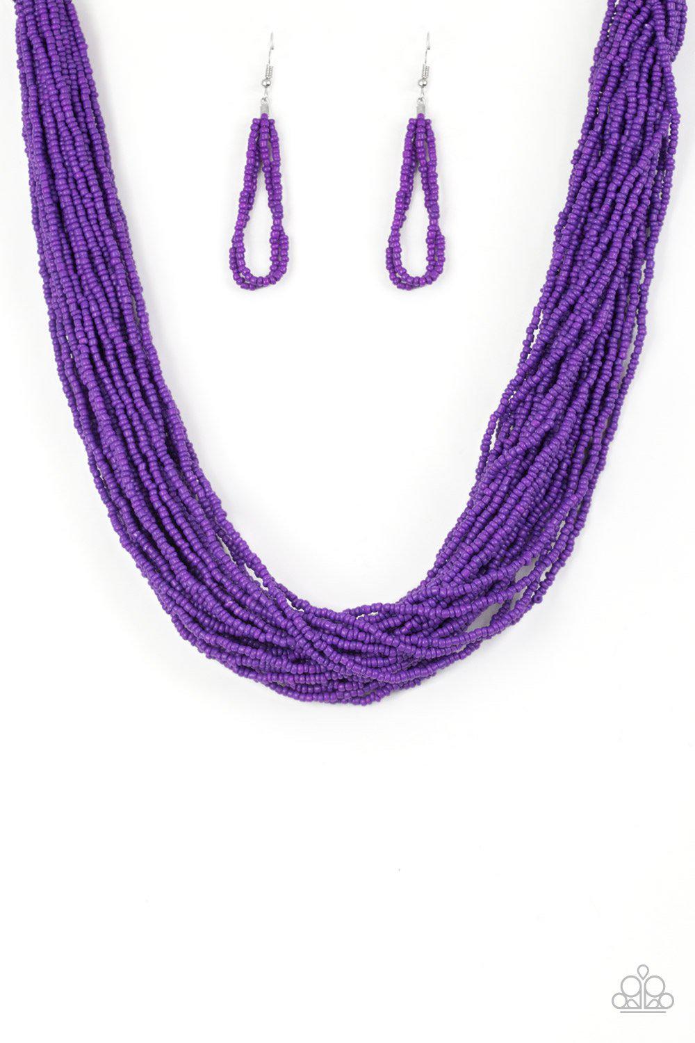 The Show Must CONGO On Purple Seed Bead Necklace and matching Earrings - Paparazzi Accessories-CarasShop.com - $5 Jewelry by Cara Jewels
