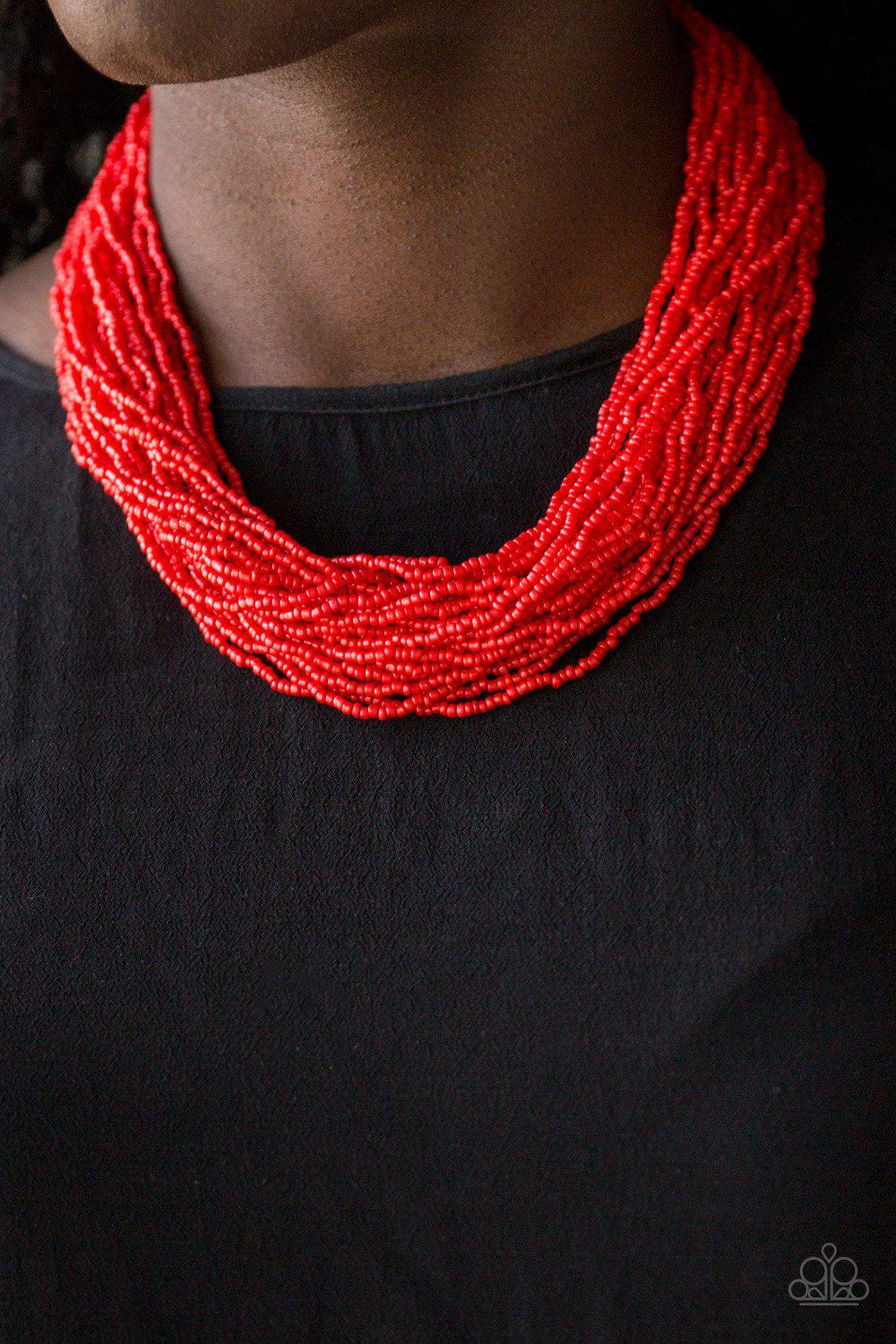 The Show Must Congo On Red Seed Bead Necklace - Paparazzi Accessories-CarasShop.com - $5 Jewelry by Cara Jewels