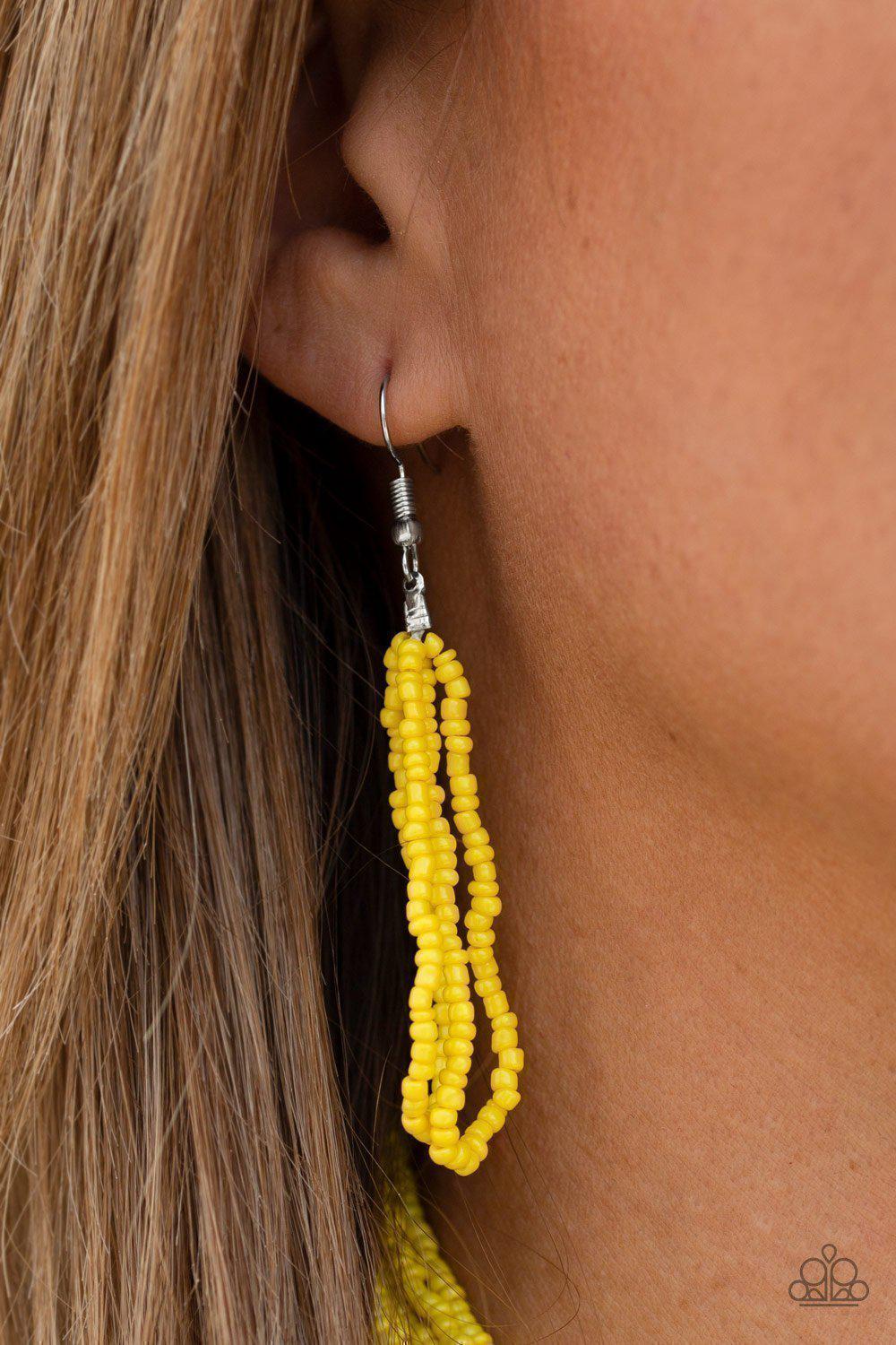 The Show Must Congo On Yellow Seed Bead Necklace and matching Earrings - Paparazzi Accessories-CarasShop.com - $5 Jewelry by Cara Jewels