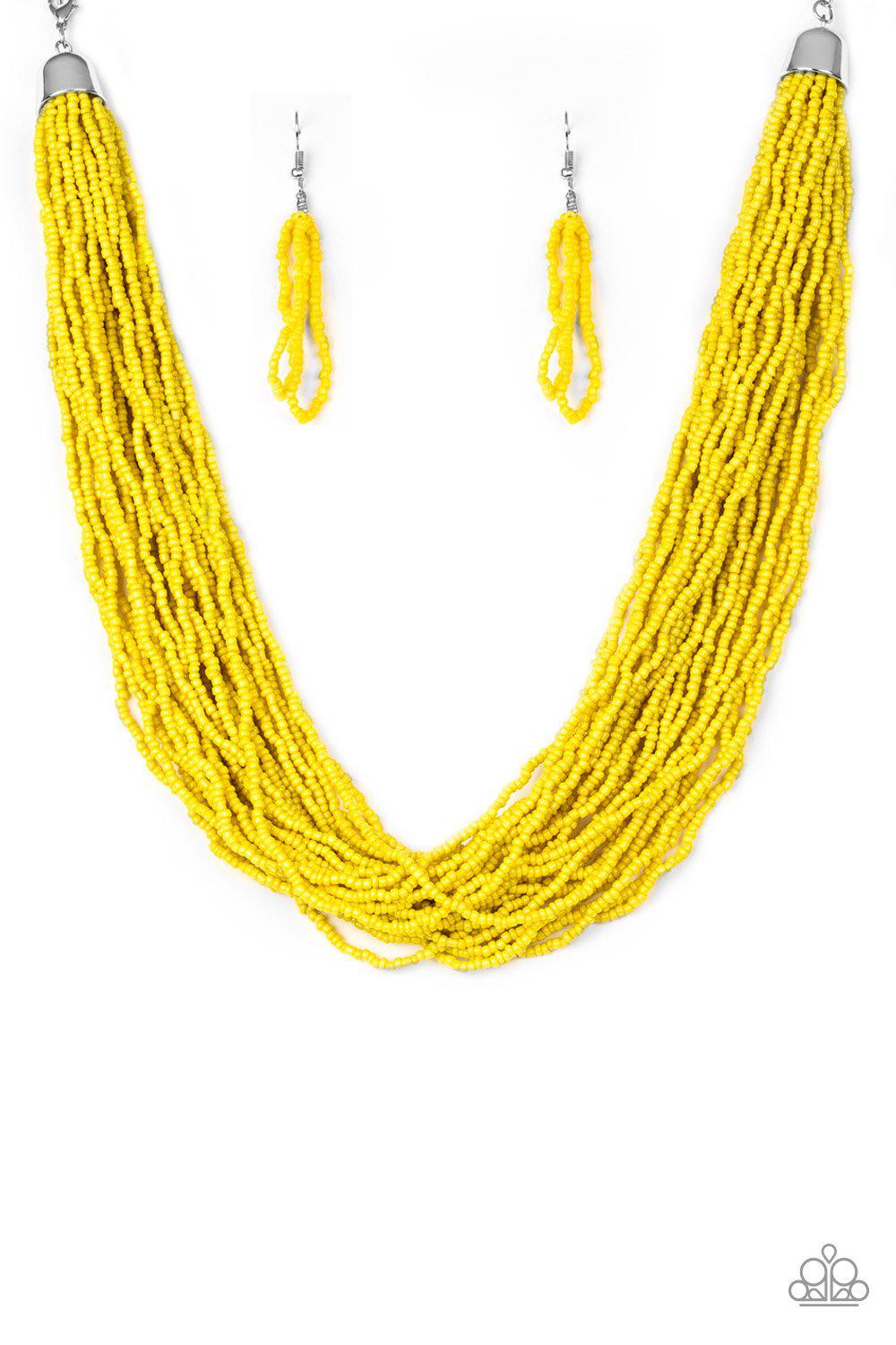 The Show Must Congo On Yellow Seed Bead Necklace and matching Earrings - Paparazzi Accessories-CarasShop.com - $5 Jewelry by Cara Jewels