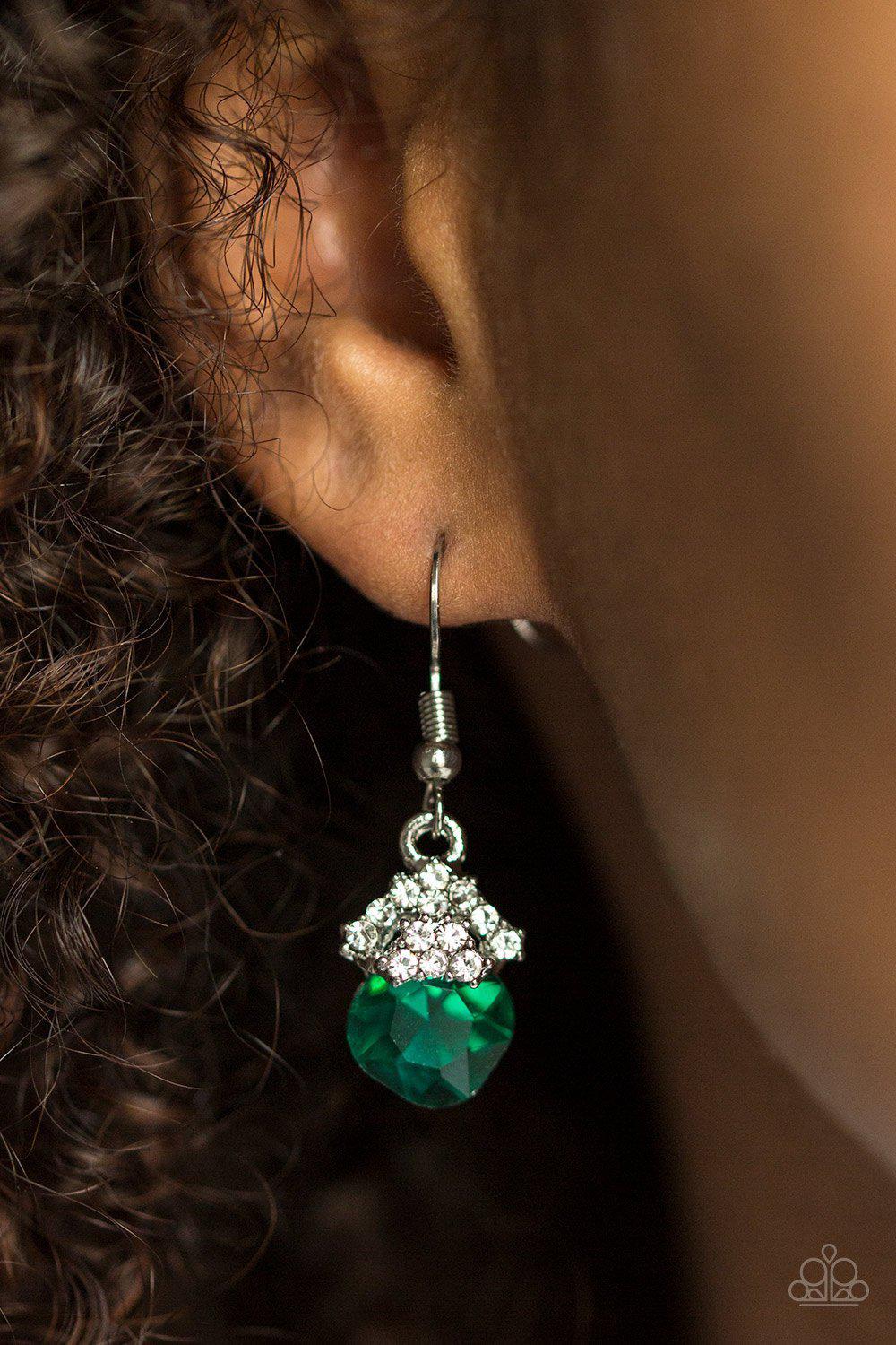 The Show Must GLOW On Emerald Green Earrings - Paparazzi Accessories-CarasShop.com - $5 Jewelry by Cara Jewels