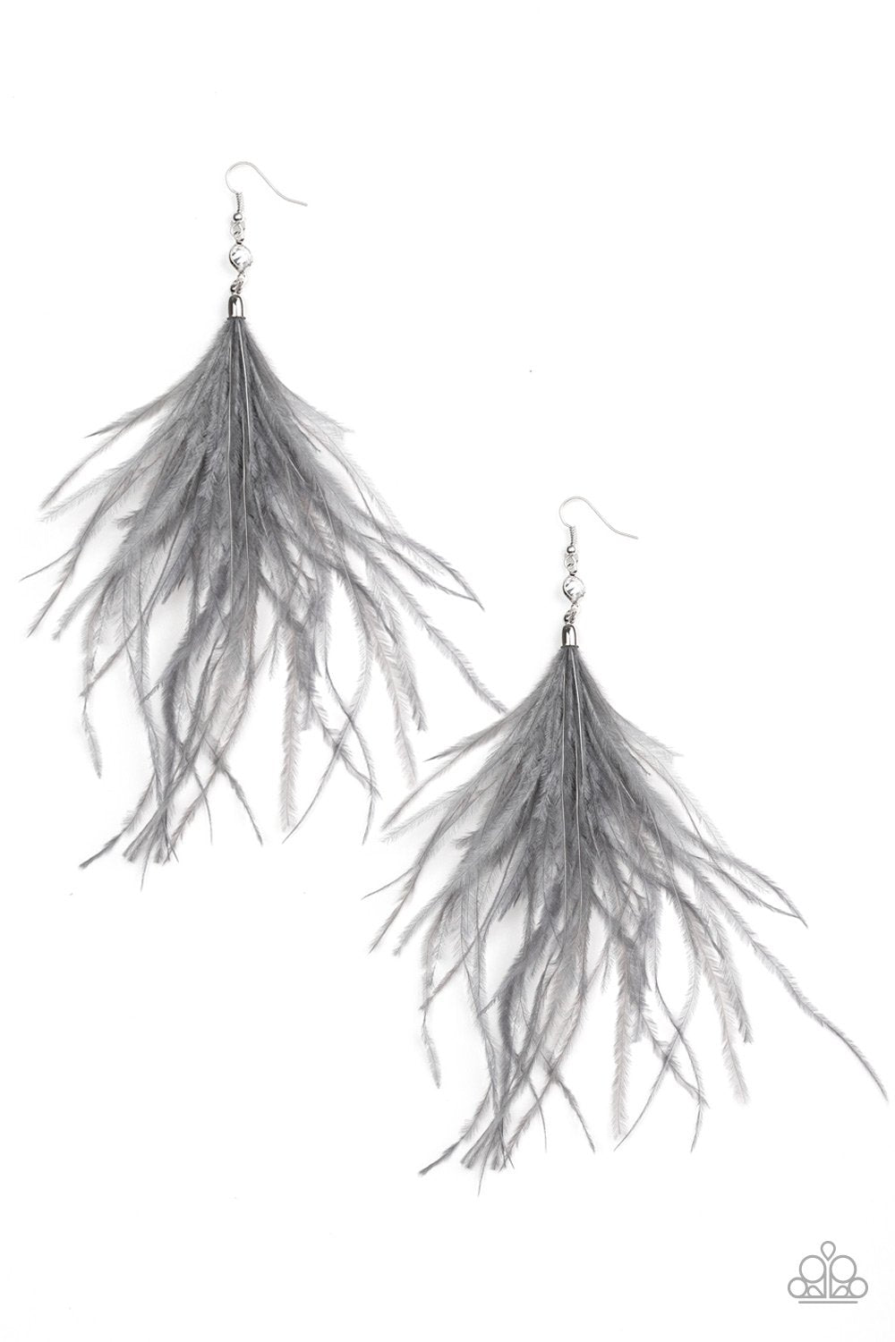 The SHOWGIRL Next Door Silver Feather Earrings - Paparazzi Accessories-CarasShop.com - $5 Jewelry by Cara Jewels