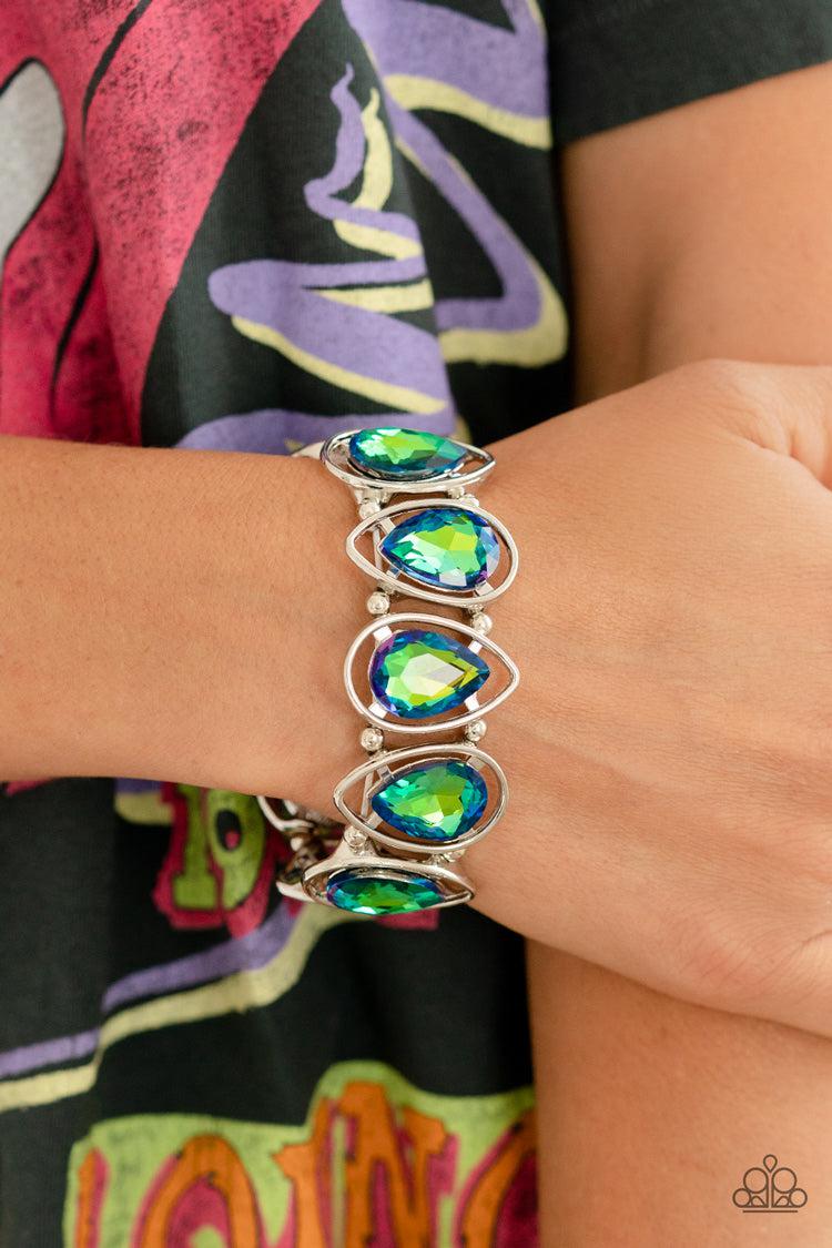 The Sparkle Society Multi Green UV Shimmer Bracelet - Paparazzi Accessories-on model - CarasShop.com - $5 Jewelry by Cara Jewels