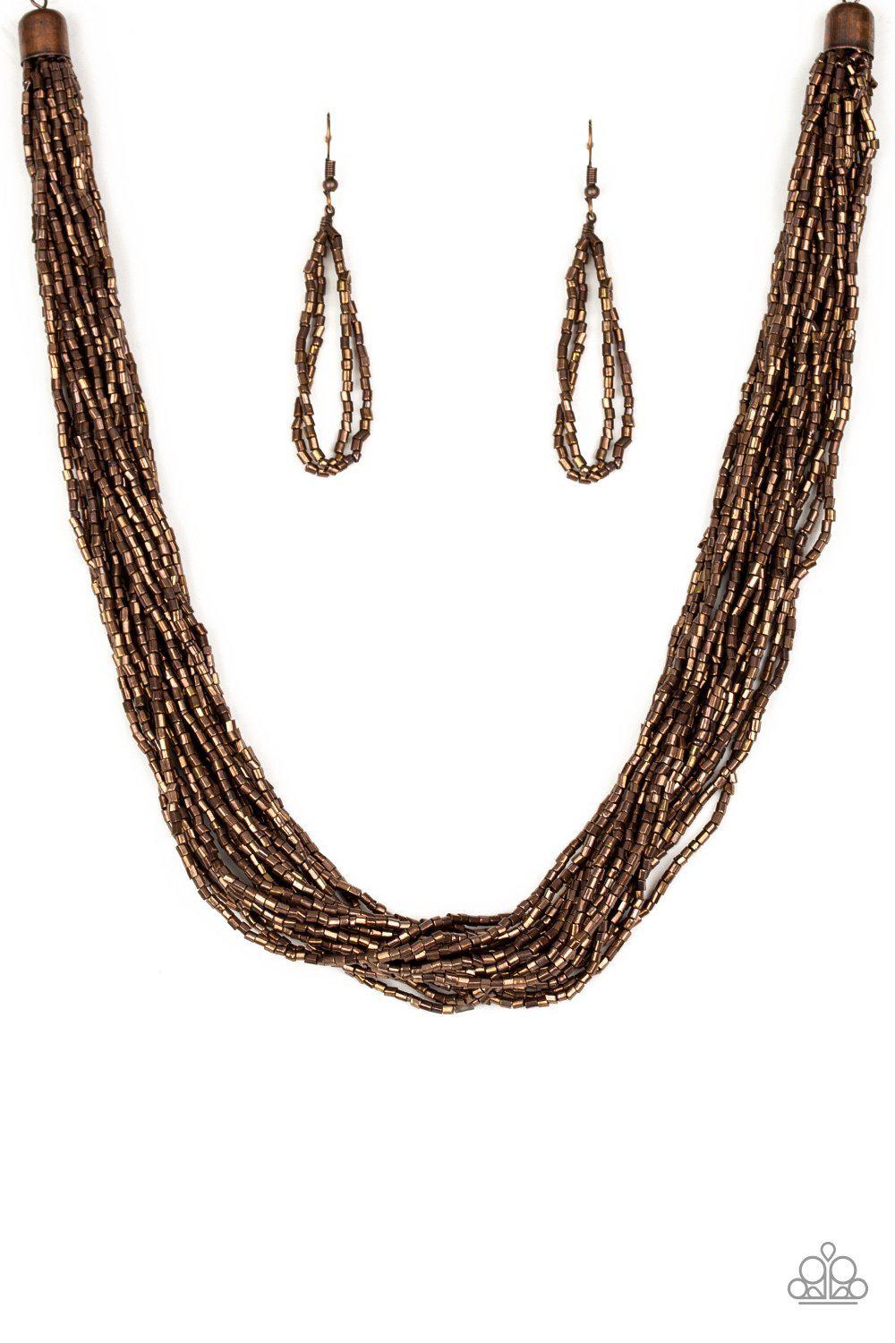 The Speed of STARLIGHT Copper Seed Bead Necklace and matching Earrings - Paparazzi Accessories-CarasShop.com - $5 Jewelry by Cara Jewels
