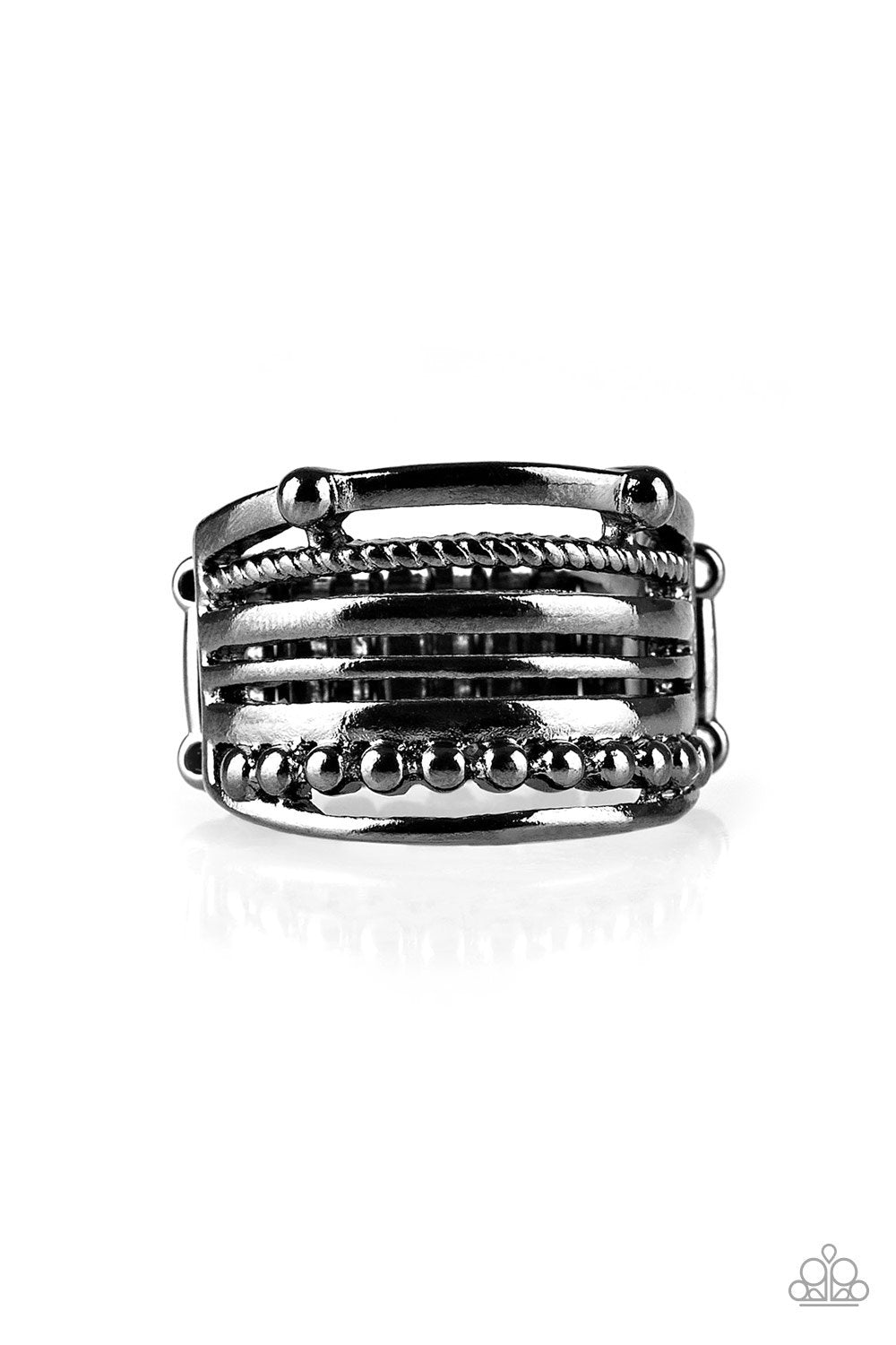 The STEEL Of The Night Black Gunmetal Ring - Paparazzi Accessories-CarasShop.com - $5 Jewelry by Cara Jewels