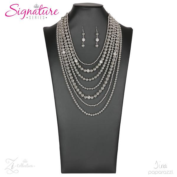 The Tina 2018 Zi Signature Collection Necklace and matching Earrings - Paparazzi Accessories-CarasShop.com - $5 Jewelry by Cara Jewels