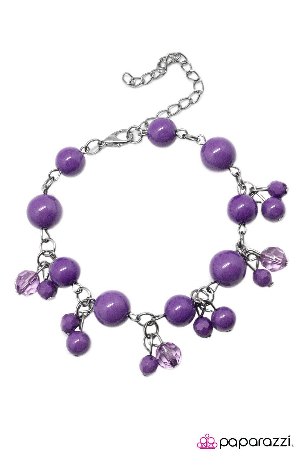 The Wedding Guest Gunmetal and Purple Bead Bracelet - Paparazzi Accessories-CarasShop.com - $5 Jewelry by Cara Jewels