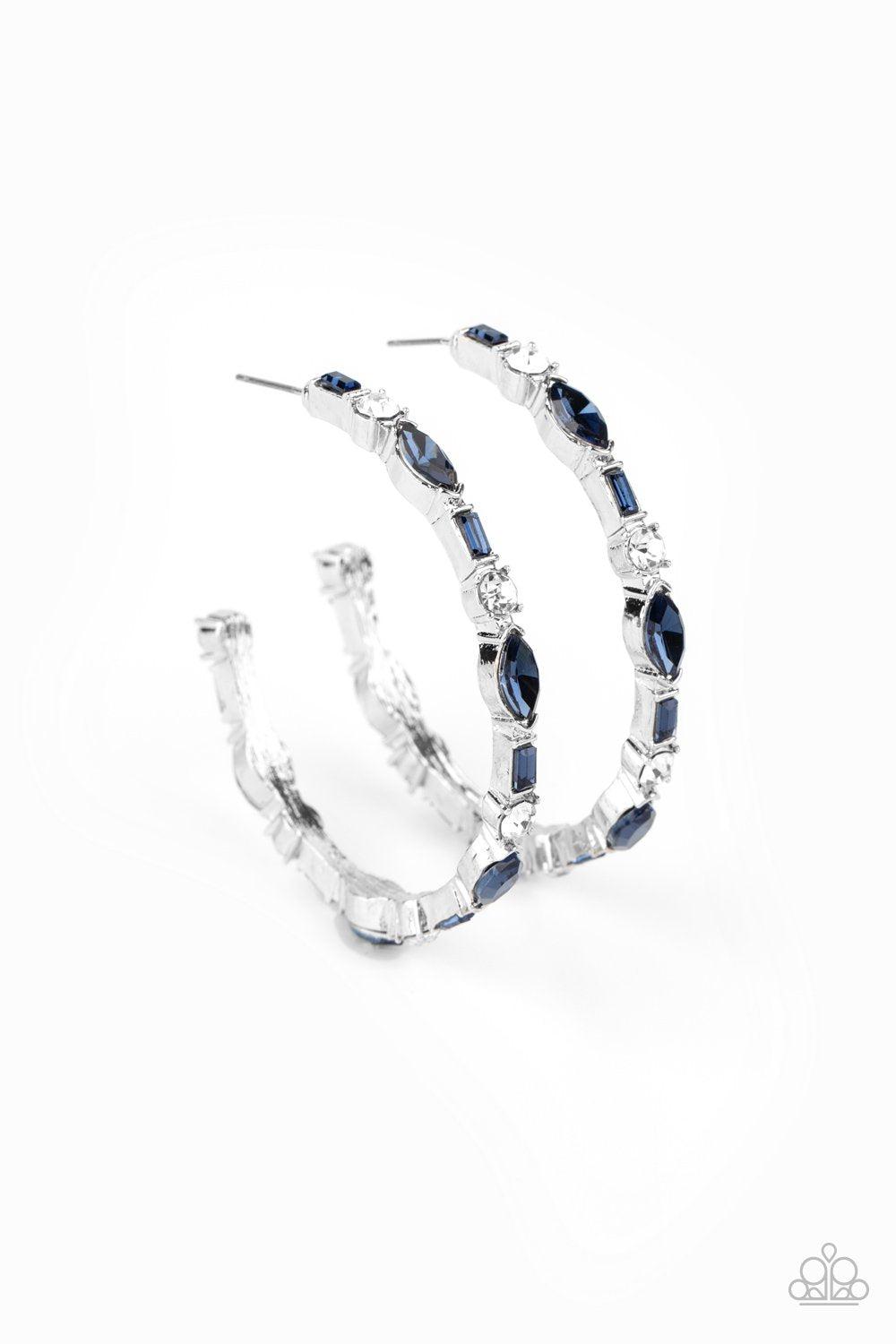 There Goes The Neighborhood Blue Rhinestone Hoop Earrings - Paparazzi Accessories - lightbox -CarasShop.com - $5 Jewelry by Cara Jewels