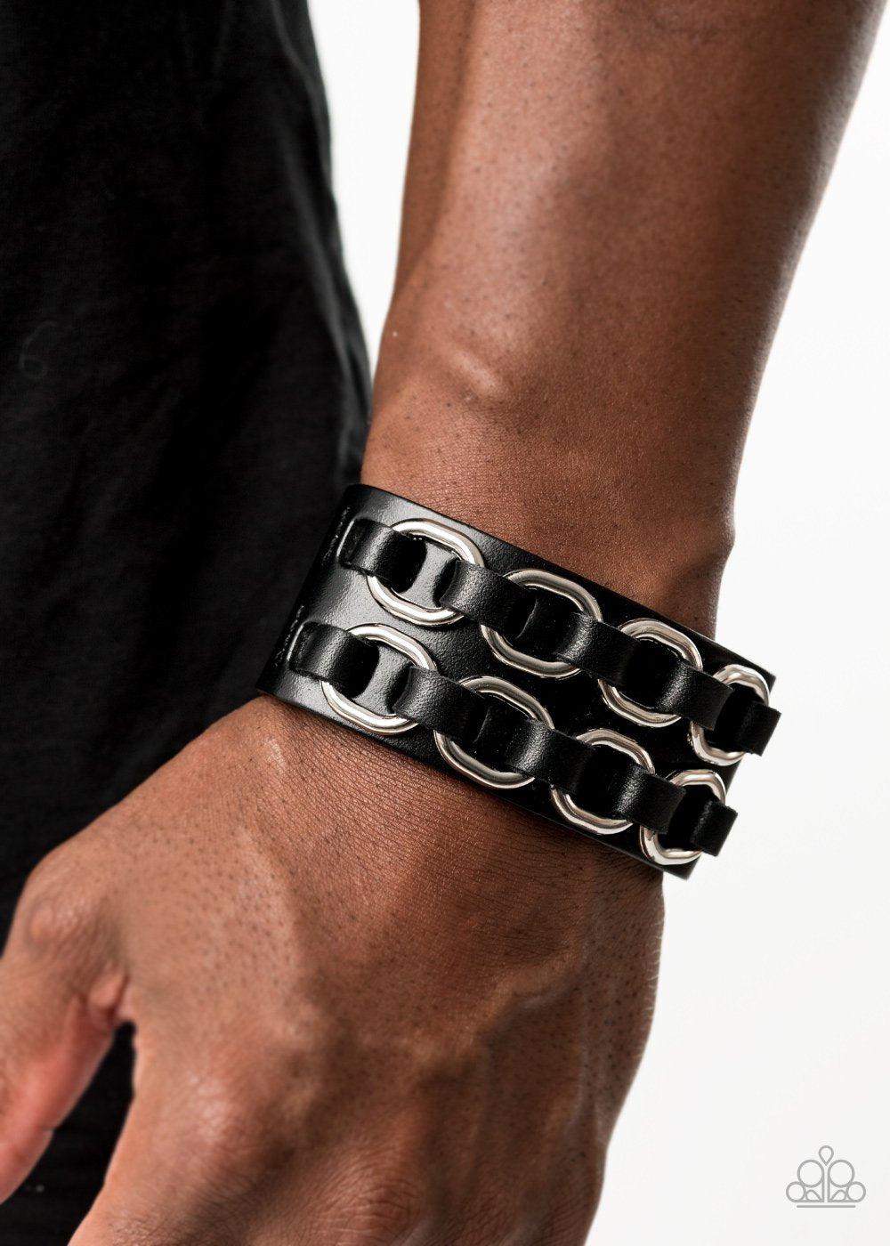 Throttle It Out Men&#39;s Black Urban Bracelet - Paparazzi Accessories Convention Exclusive-CarasShop.com - $5 Jewelry by Cara Jewels