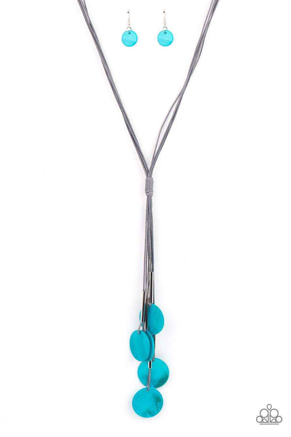 Tidal Tassels Blue Shell-like Tassel Necklace - Paparazzi Accessories- lightbox - CarasShop.com - $5 Jewelry by Cara Jewels