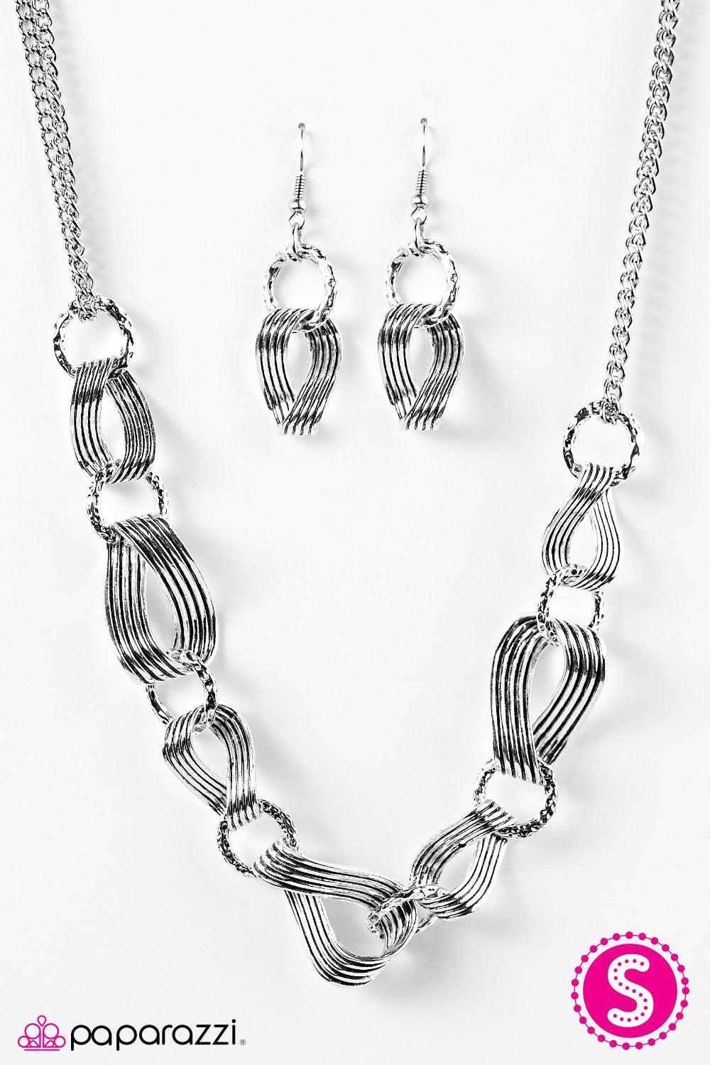 Tidal Treasure Silver Necklace and matching Earrings - Paparazzi Accessories-CarasShop.com - $5 Jewelry by Cara Jewels