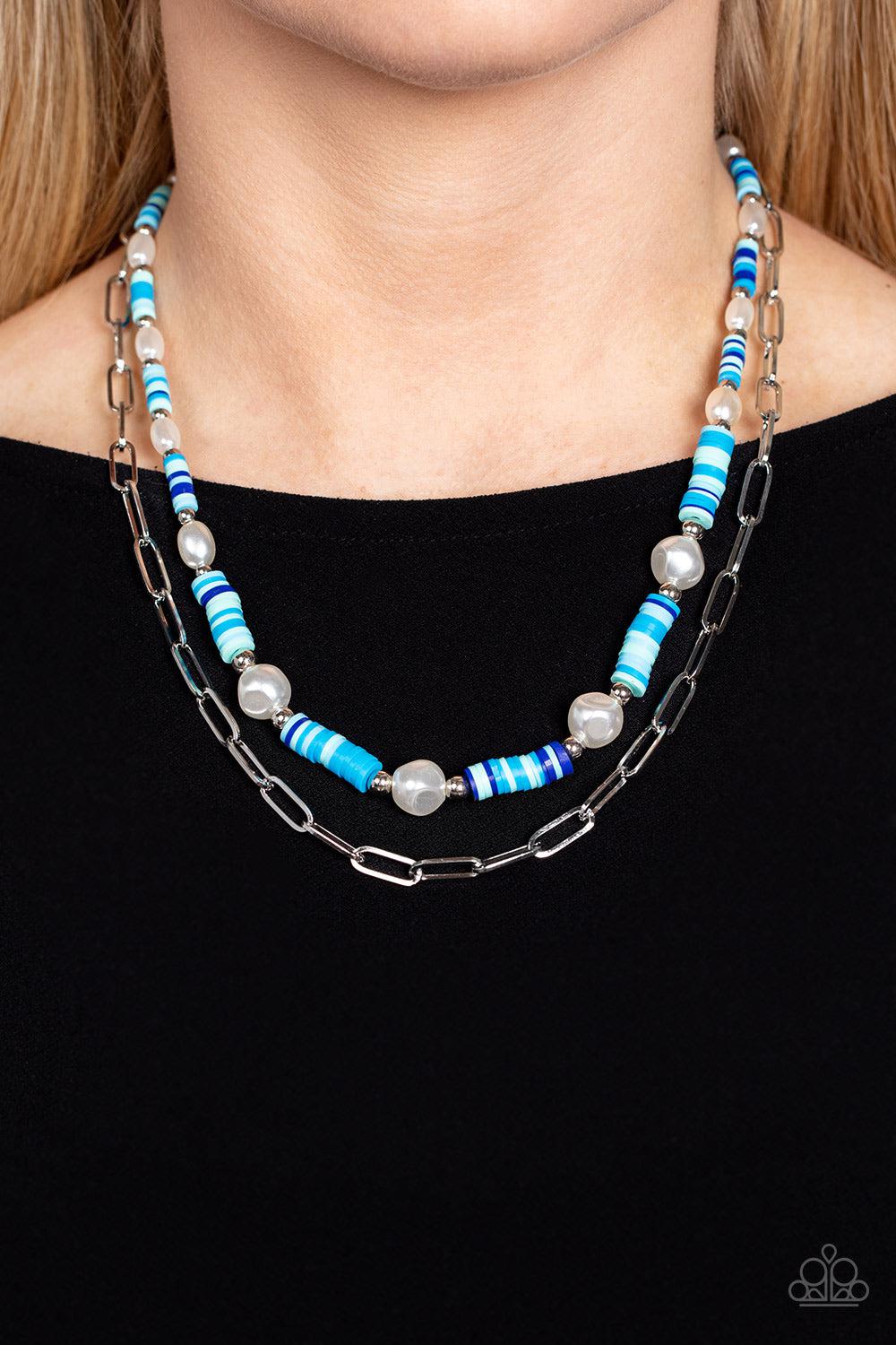 Tidal Trendsetter Blue Necklace - Paparazzi Accessories-on model - CarasShop.com - $5 Jewelry by Cara Jewels
