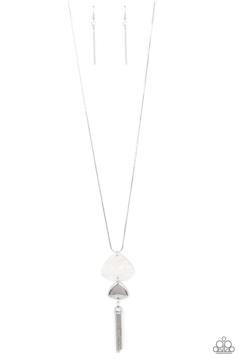 TIDE You Over White Shell-like Tassel Necklace - Paparazzi Accessories- lightbox - CarasShop.com - $5 Jewelry by Cara Jewels