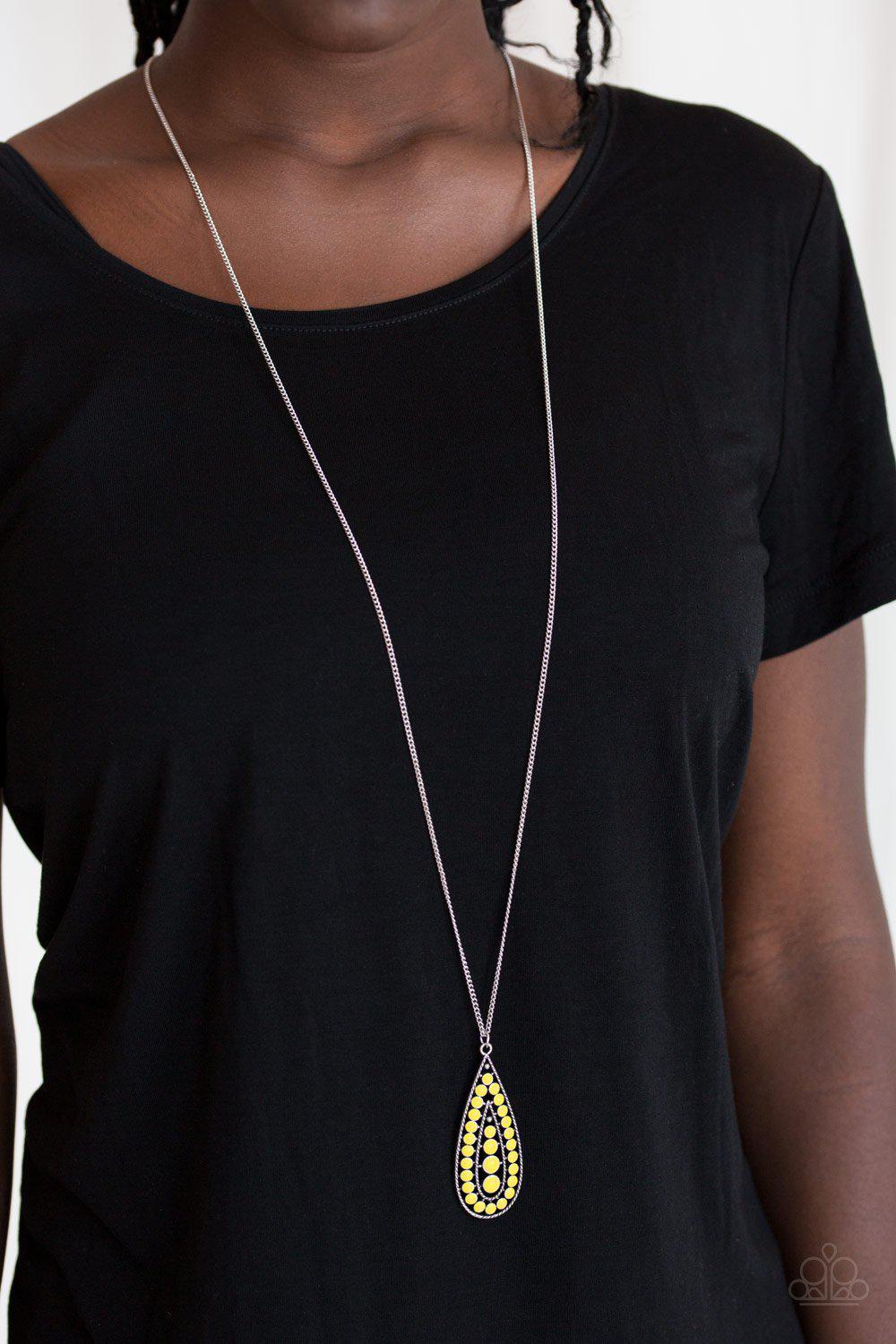 Tiki Tease Silver and Yellow Teardrop Necklace - Paparazzi Accessories-CarasShop.com - $5 Jewelry by Cara Jewels