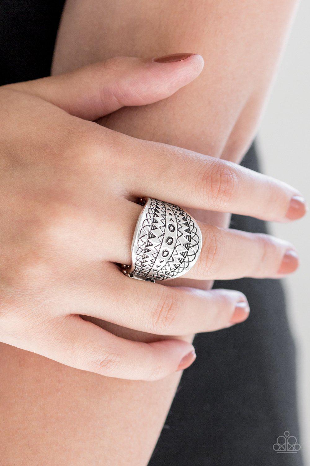 Tiki Tribe Silver Ring - Paparazzi Accessories-CarasShop.com - $5 Jewelry by Cara Jewels