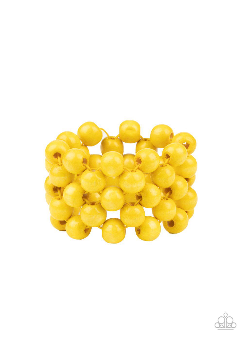 Tiki Tropicana Yellow Wood Bracelet - Paparazzi Accessories- lightbox - CarasShop.com - $5 Jewelry by Cara Jewels