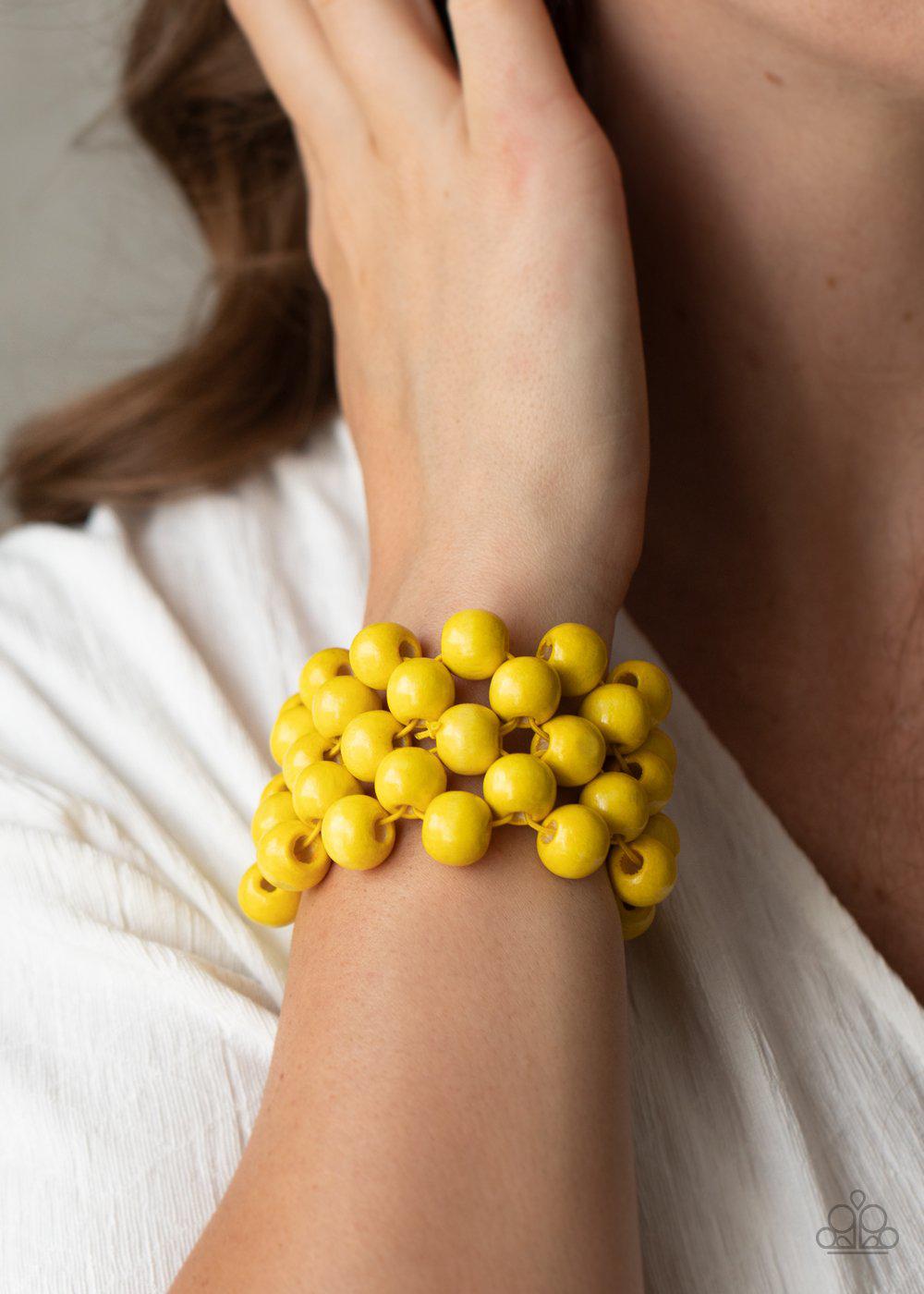 Tiki Tropicana Yellow Wood Bracelet - Paparazzi Accessories- lightbox - CarasShop.com - $5 Jewelry by Cara Jewels