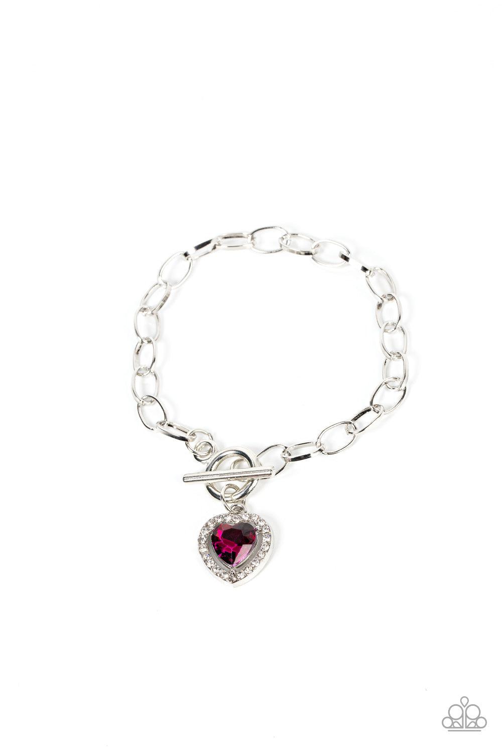 Till DAZZLE Do Us Part Pink Rhinestone Heart Bracelet - Paparazzi Accessories- lightbox - CarasShop.com - $5 Jewelry by Cara Jewels