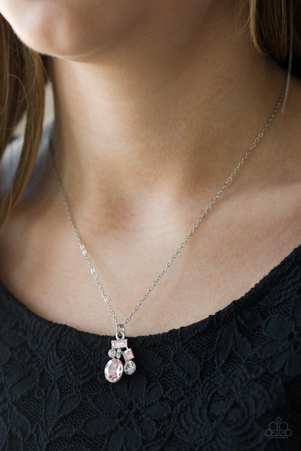 Time to Be Timeless Pink and White Gem Necklace - Paparazzi Accessories-CarasShop.com - $5 Jewelry by Cara Jewels