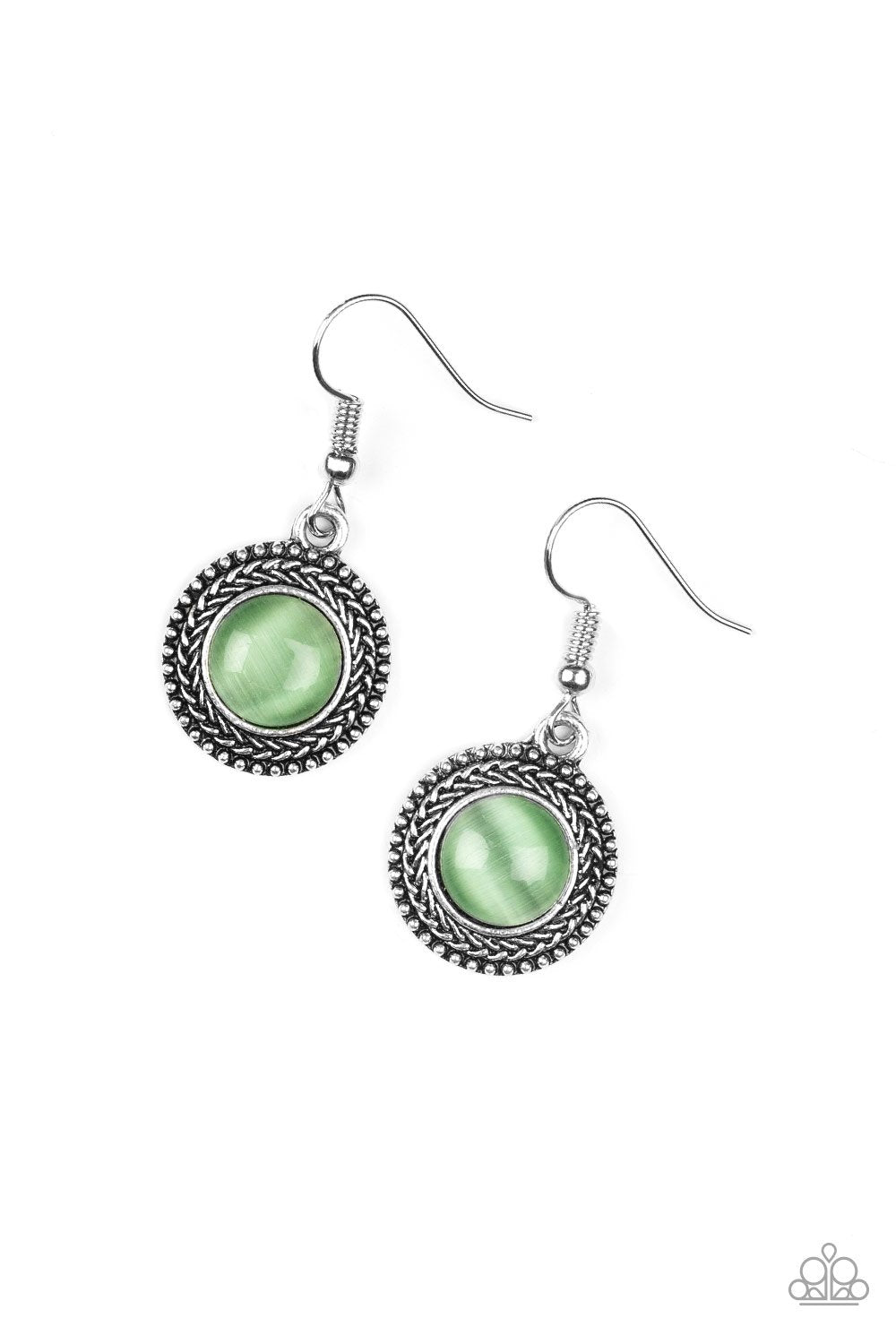 Time To Glow Up Green Moonstone Earrings - Paparazzi Accessories-CarasShop.com - $5 Jewelry by Cara Jewels